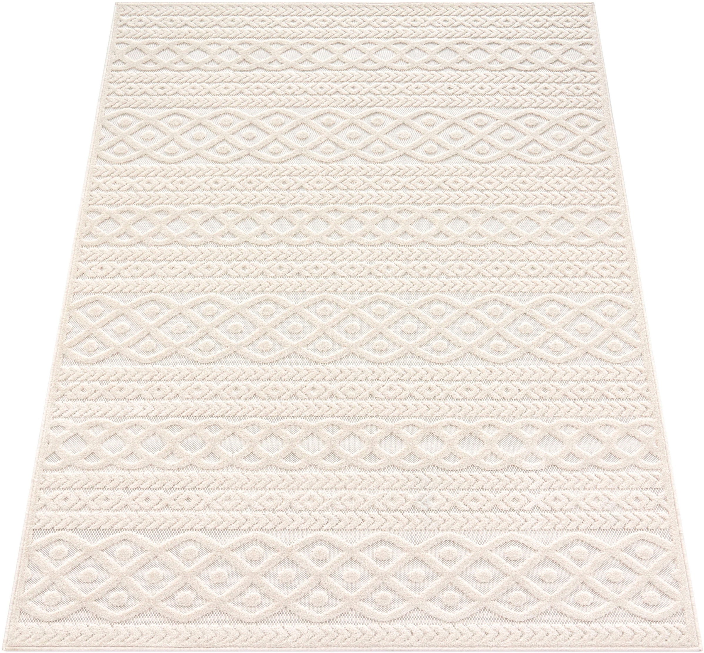 Paco Home Teppich "Cotton 231" rechteckig 6 mm Höhe Uni-Farben, Hoch-Tief Effekt, boho, In- und Outdoor geeignet