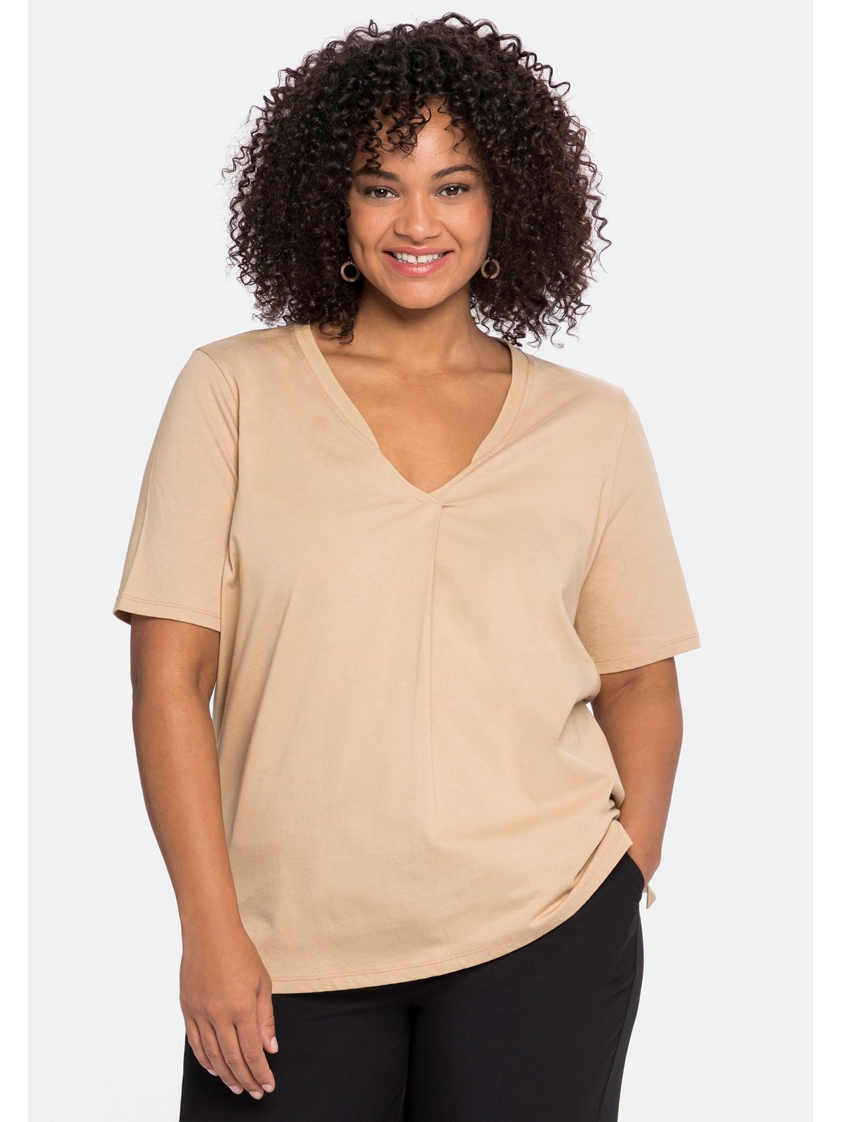 Sheego T-Shirt »Große Größen«, mit in Falte am V-Ausschnitt, A-Linie für | bestellen BAUR