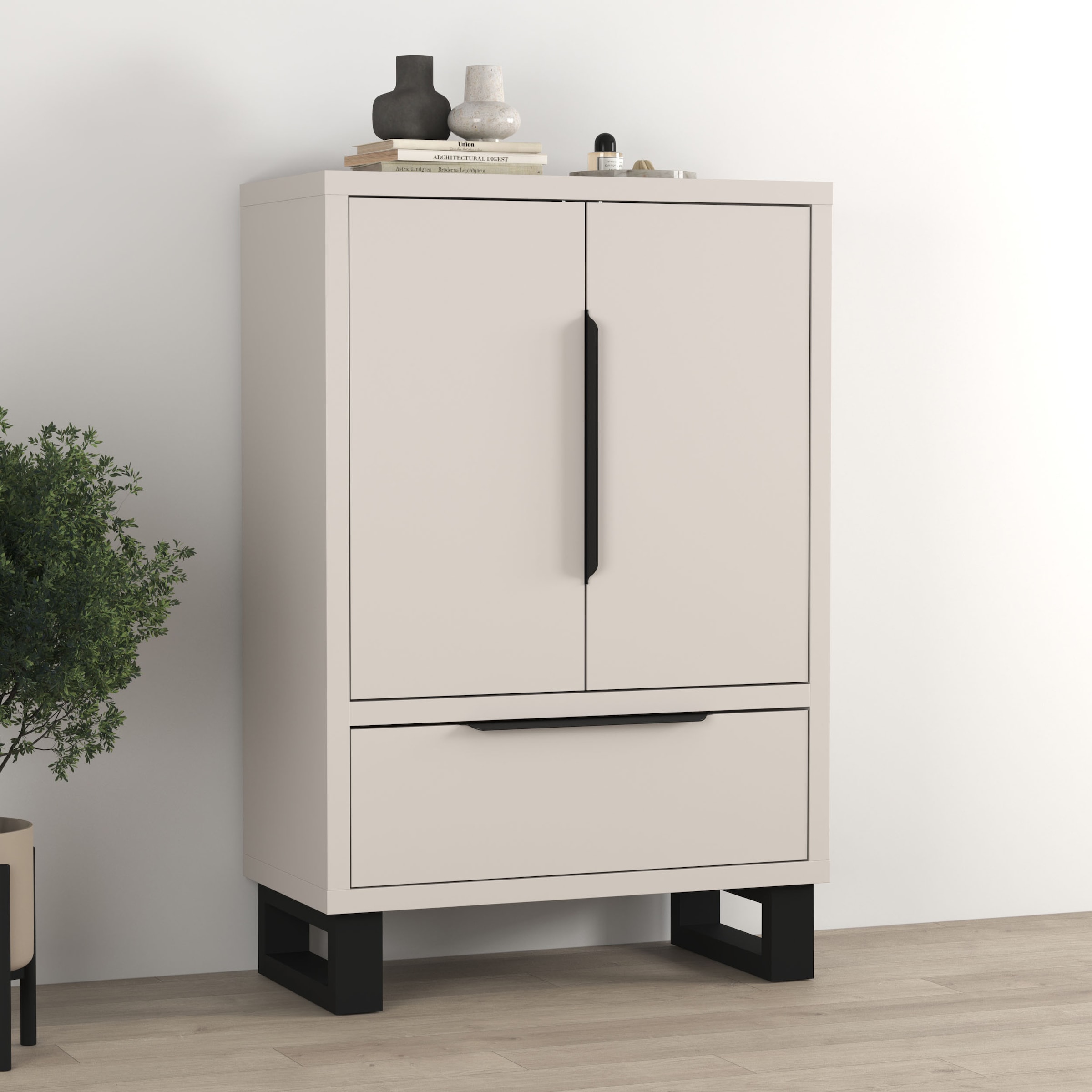 Home affaire Drehtürenschrank »Bronne,Breite 89,5 cm, Mehrzweckschrank, Universalschrank, Garderobe« Kleiderschrank, 1 Schublade, Metallgriffe, Garderobe