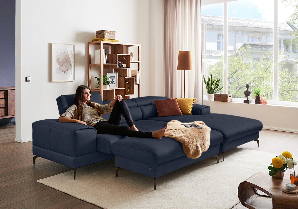 W.SCHILLIG Ecksofa »piedroo, Designsofa mit tollem Sitzkomfort, elegant und bequem, L-Form«, Kopfteilverstellung, wahlweise mit Sitztiefenverstellung, Breite 303cm
