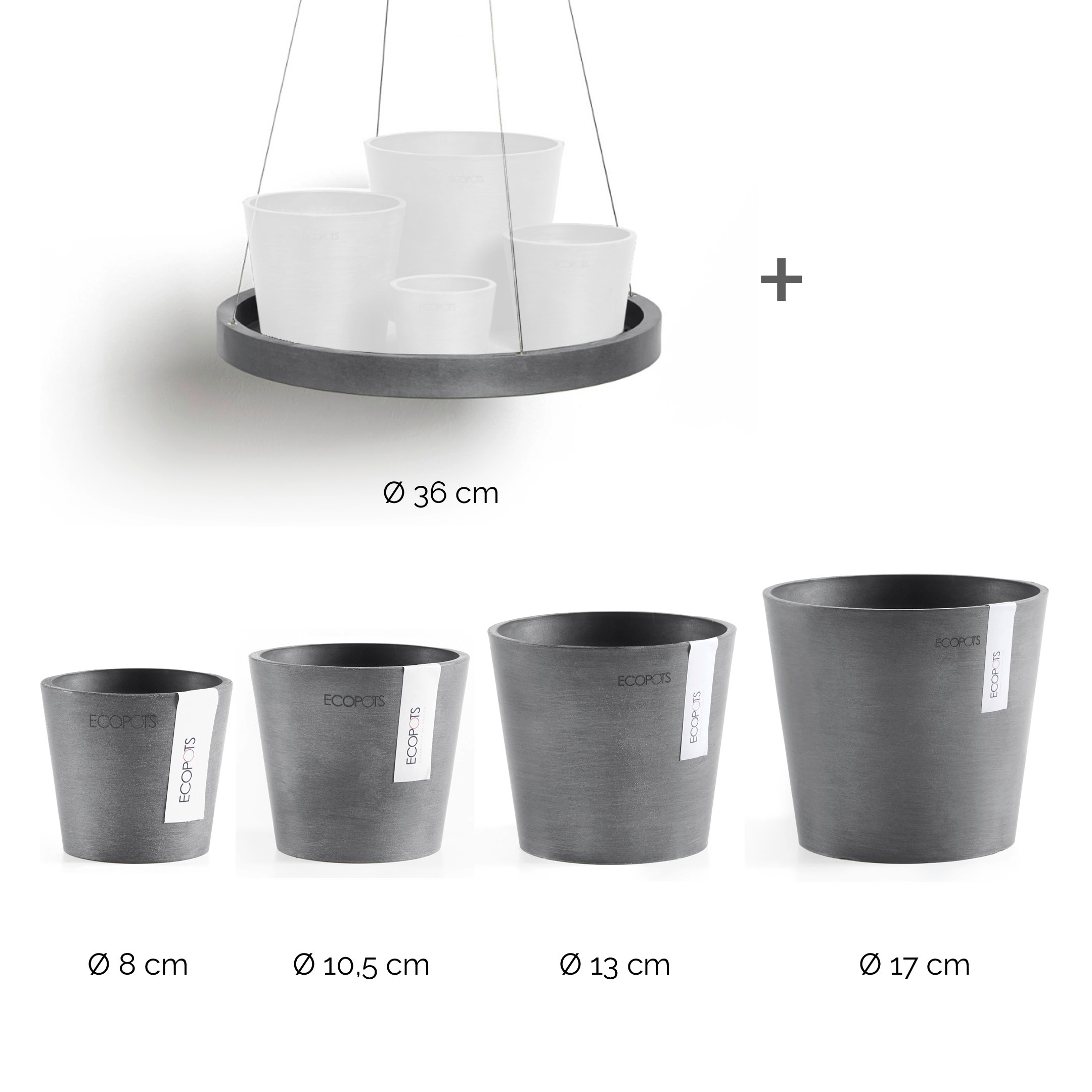ECOPOTS Blumentopf »Amsterdam Mini«, (Set, 4 St.), verschiedene Größen mit passendem Untersetzer Ø36cm