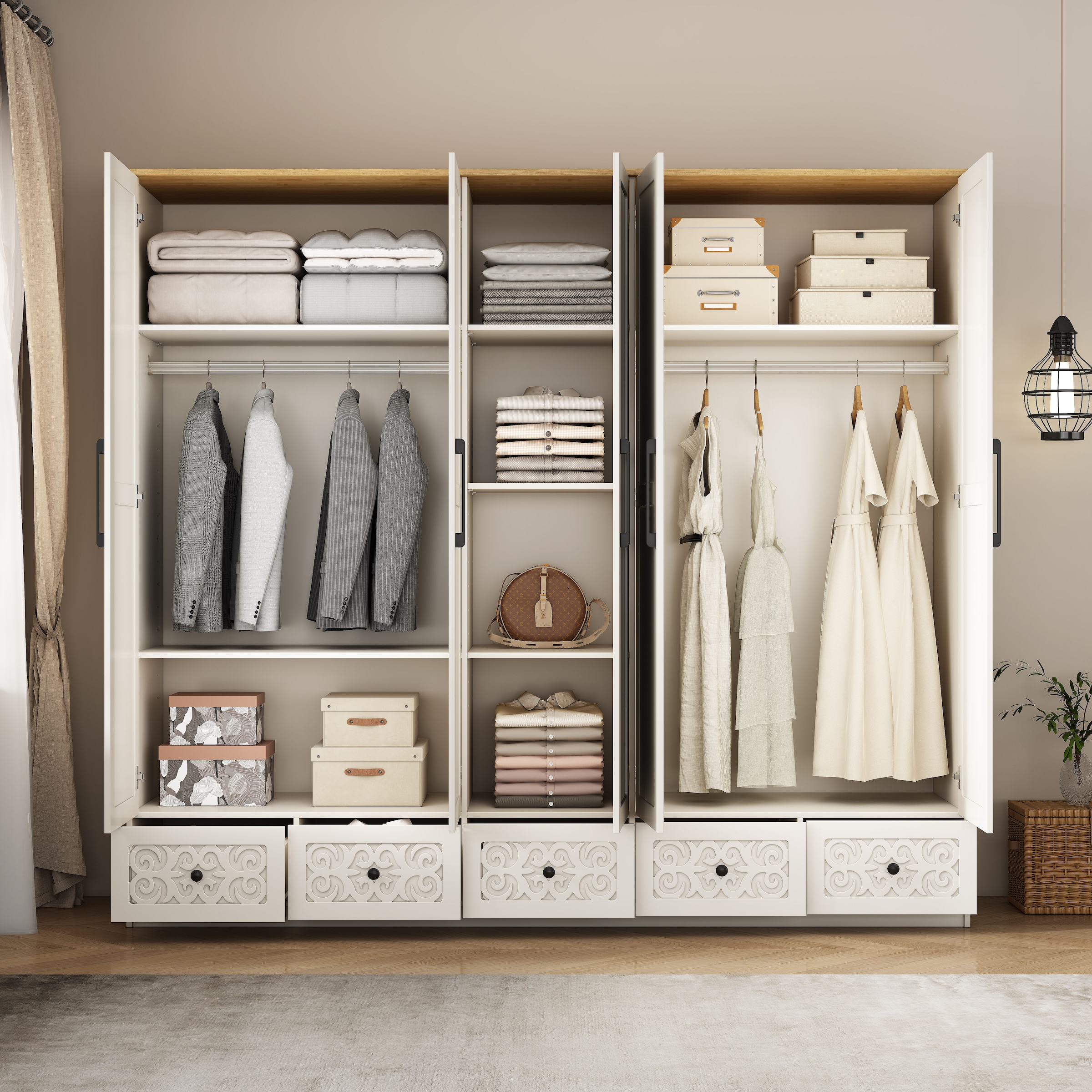 OTTO home Kleiderschrank »EZZON-KS« Landhaus Design Schlafzimmerschrank mit Verzierungen und Spiegel