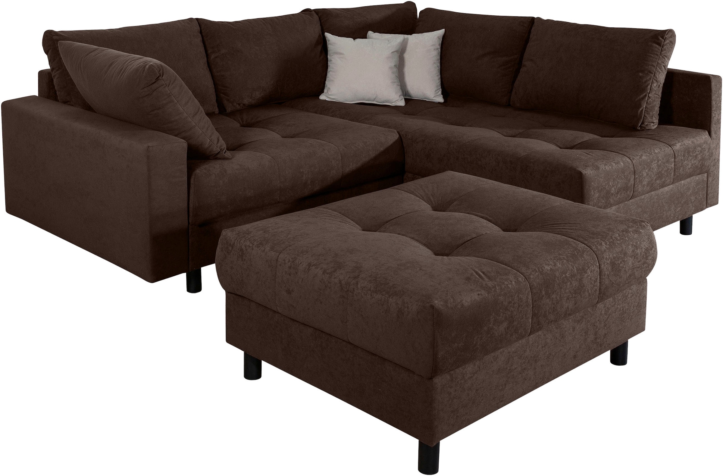 Home affaire Ecksofa »Toni L-Form, B: 215 cm«, mit Hocker & 2 Zierkissen, Federkern