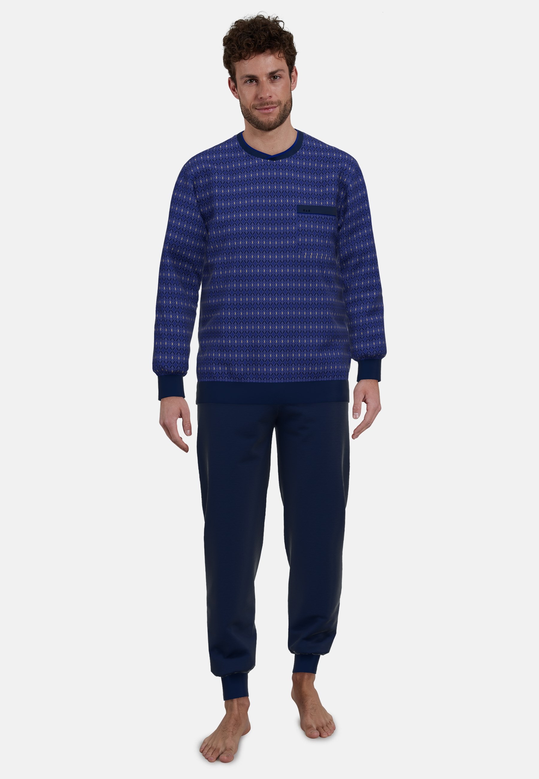 GÖTZBURG Pyjama, (2 tlg.), Brusttasche, Rundhalsausschnitt, Langarm günstig online kaufen