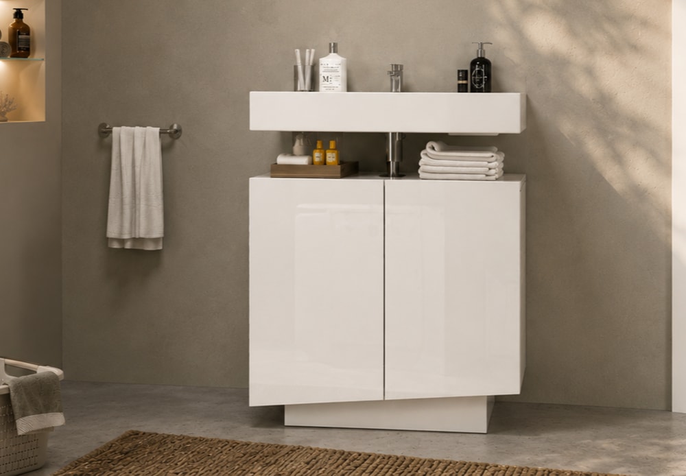 welltime Waschbeckenunterschrank »Vela,Breite 60cm, 2 Türen, 2 Fächer, mit Siphonausschnitt, lackiert« 1 Stk. tlg. Waschbeckenunterschrank,Waschtisch,Design mit schrägen Türen