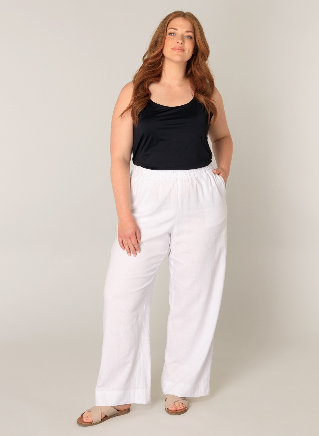 Thumbnail - Base Level Curvy Leinenhose "Yula" Sommerhose, Leinen-Viskose-Mix, mit elastischem Bund