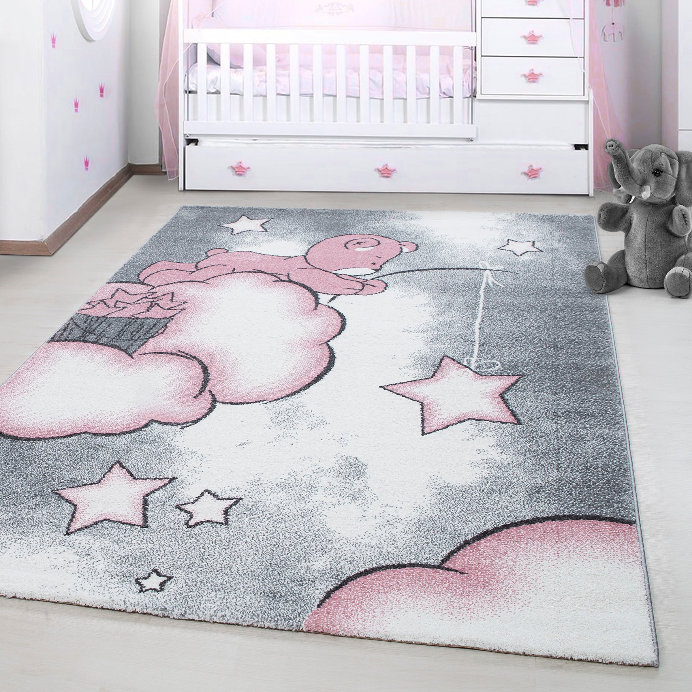 Ayyildiz Teppiche Kinderteppich »Kids 580«, rechteckig, 12 mm Höhe, auch in rund, Teddybär, Sterne Design, Kurzflor