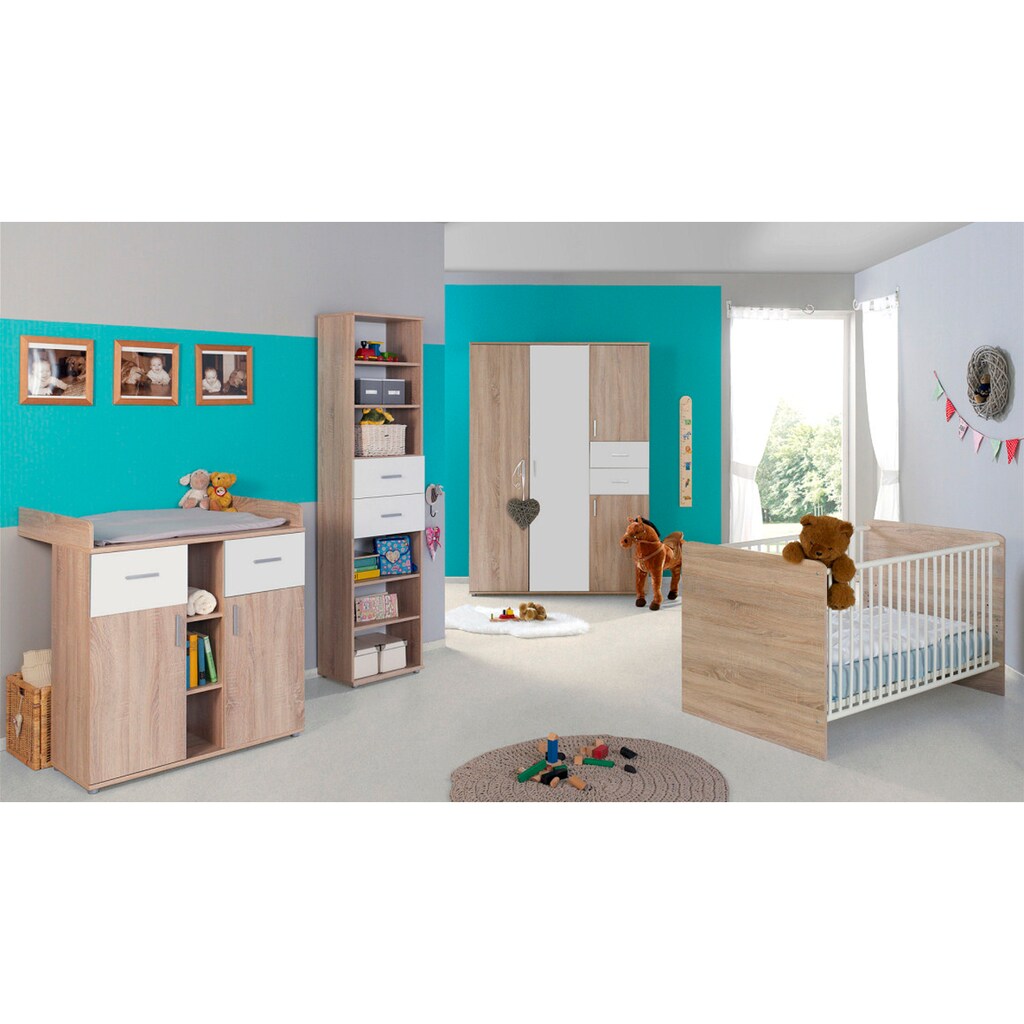 BMG Möbel Babyzimmer-Komplettset »Maxim«, (Set, 4 St., Bett + Wickelkommode + 4-trg. Schrank + Standregal), Bett + Wickelkommode + 4-trg. Schrank + Standregal