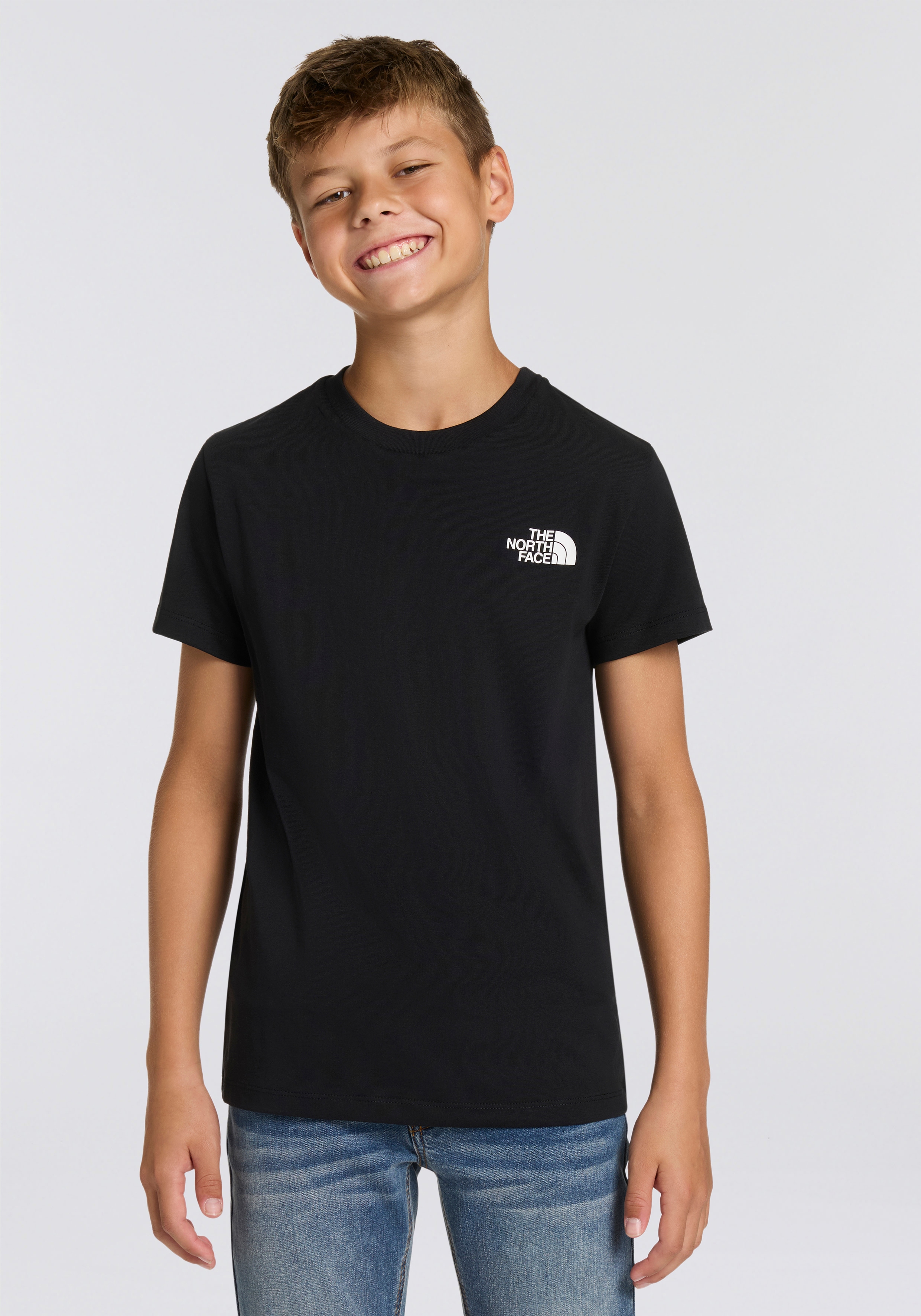 The North Face T-Shirt "TEEN SIMPLE DOME REGULAR SS TEE" für Teens, Kurzarm, mit Rundhalsausschnitt, aus Baumwollmischung