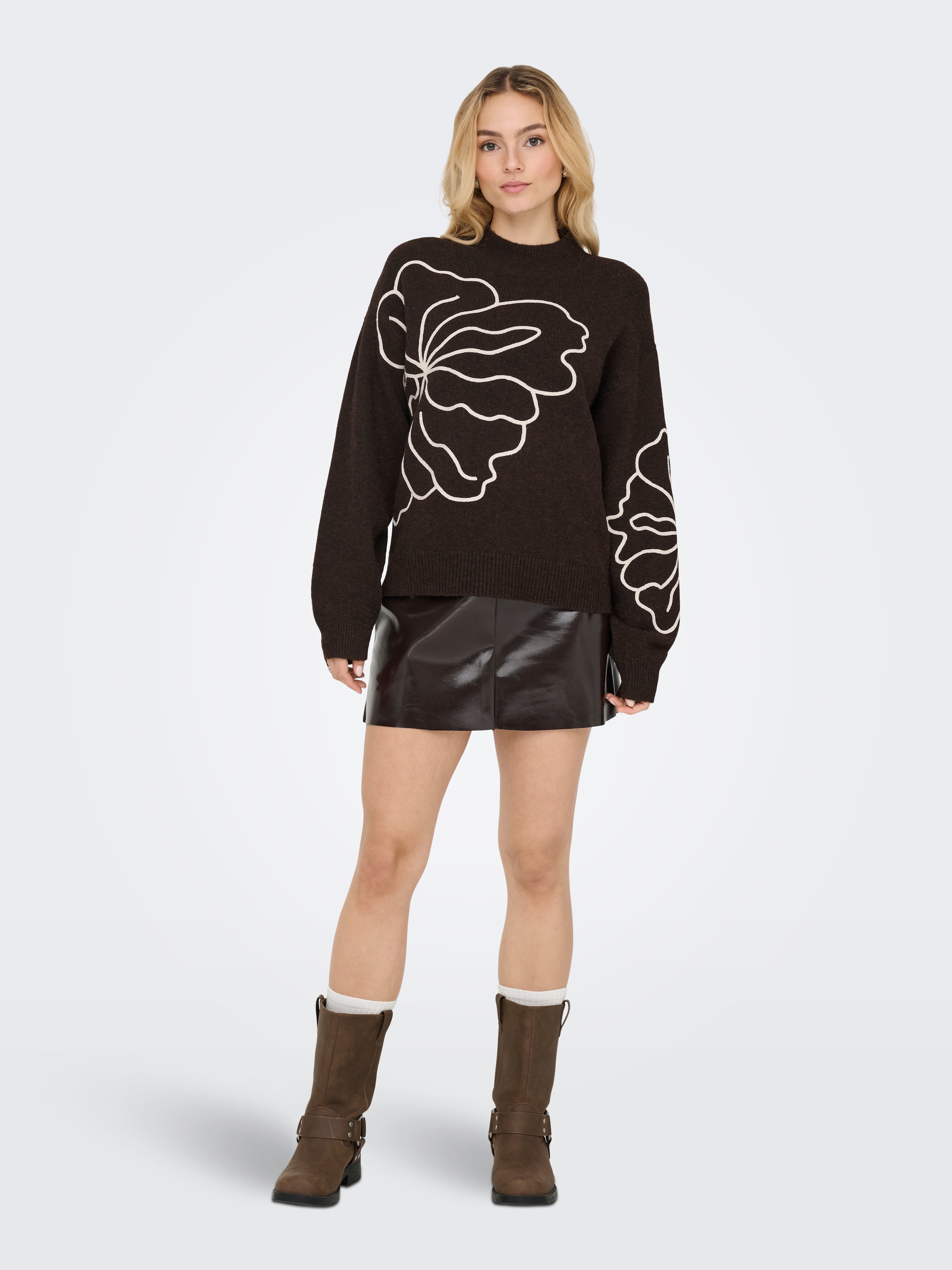 JDY Strickpullover »JDYJELLA L/S FLOWER PULLOVER KNT NOOS« Materialmix, regular fit