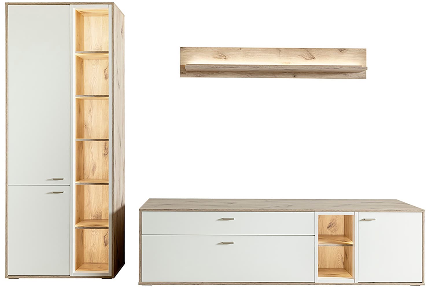 Wohnwand MCA FURNITURE, weiß, Holzwerkstoff, Wohnzimmer, Kastenmöbel-Sets, "SANTERNO", Wohnzimmer Set (3-tlg.), Türen & Schubkästen gedämpft, Breite