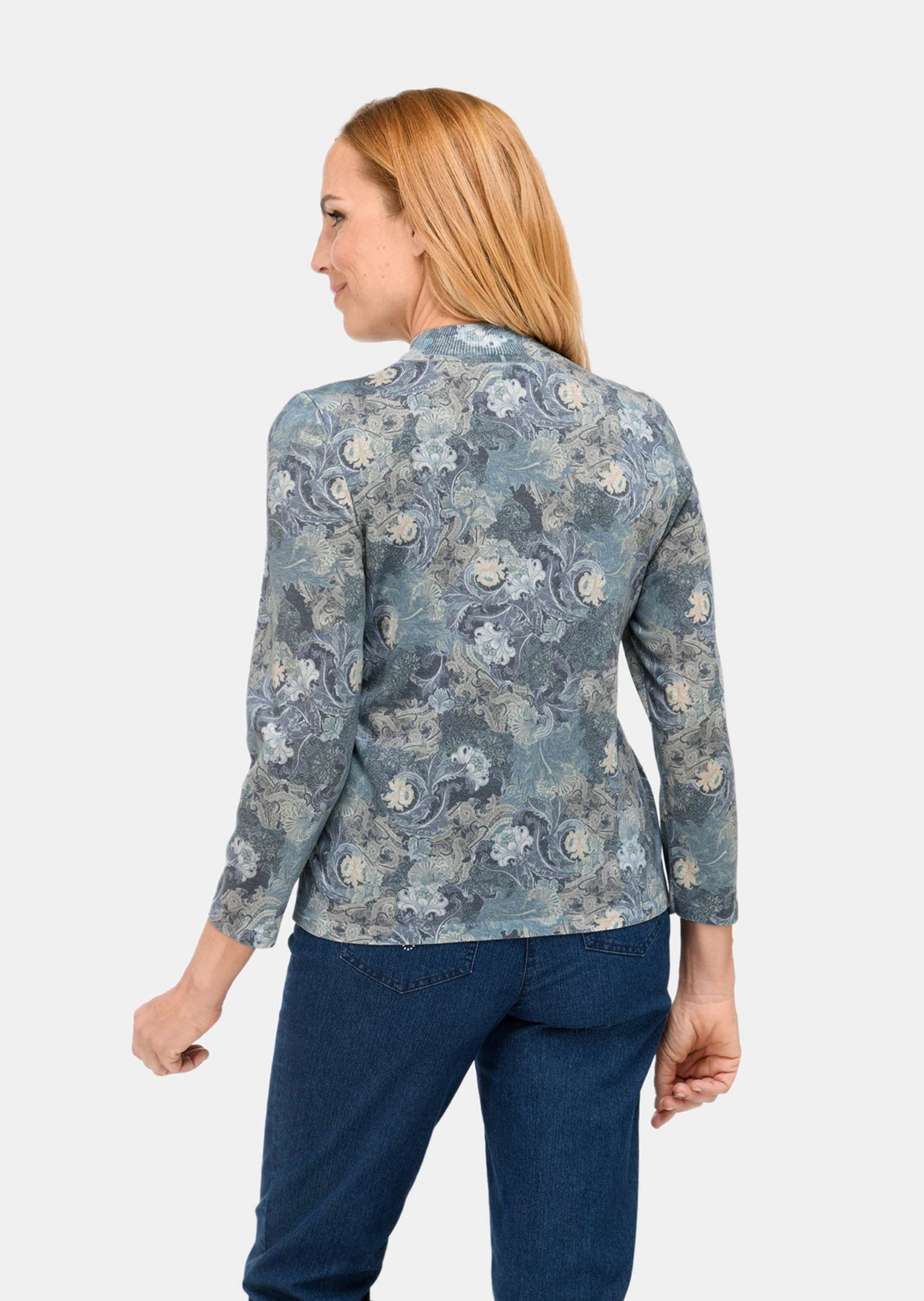 GOLDNER Rundhalspullover "Kurzgröße Floraler Strickpullover mit Stehkragen" günstig online kaufen