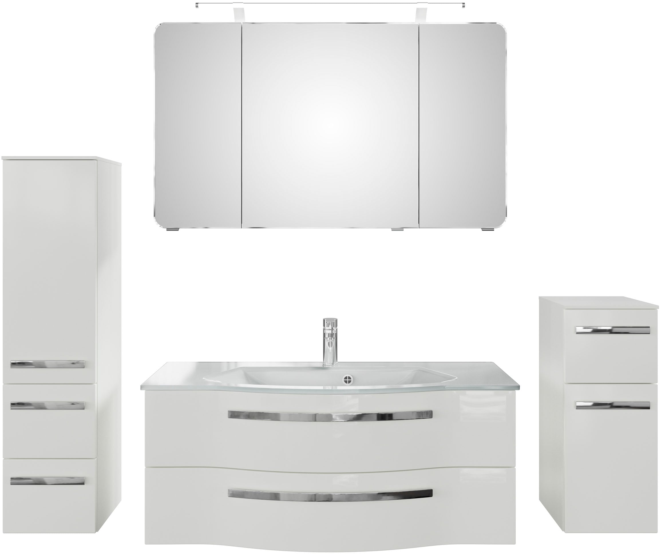 Saphir Badmöbel-Set "Serie 4005, vormontiert, Glaswaschbecken, Spiegelschra günstig online kaufen