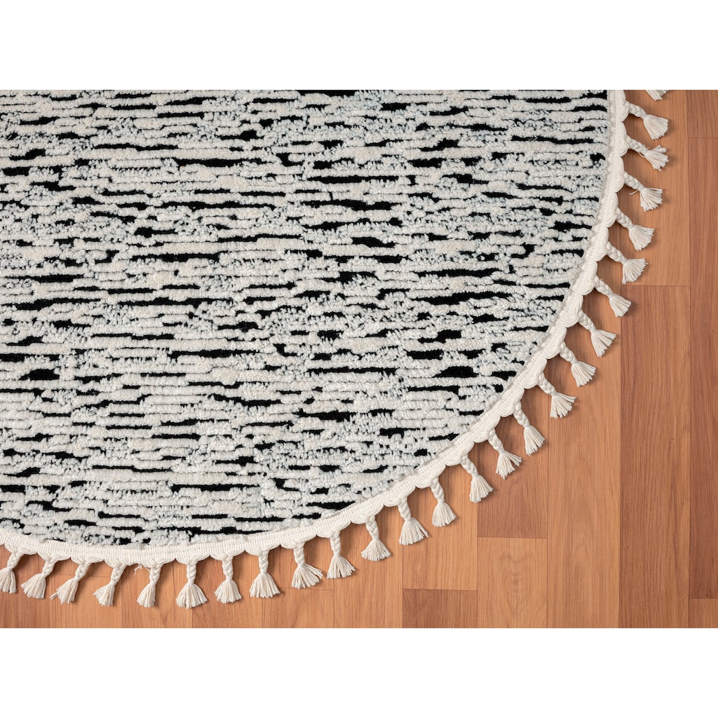 Myflair Möbel & Accessoires Hochflor-Teppich »Moroccan Rockface«, rund, modern, marokkanisches Design, meliert, flauschig weich, mit Fransen