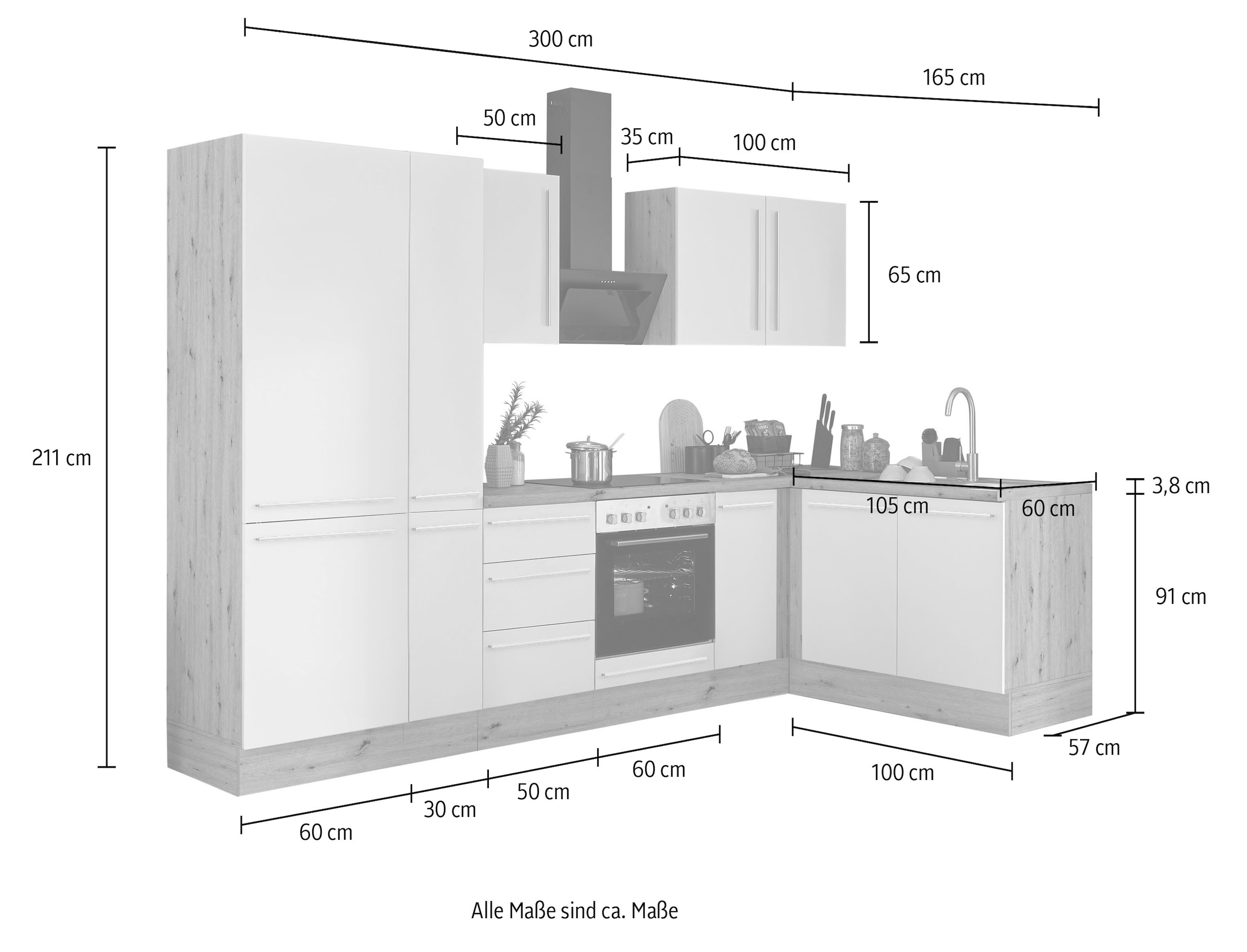 KOCHSTATION Winkelküche »Florida, Stellbreite 300x165 cm«, wahlweise mit E-Geräten, mit Softclose für Türen und Schubkästen