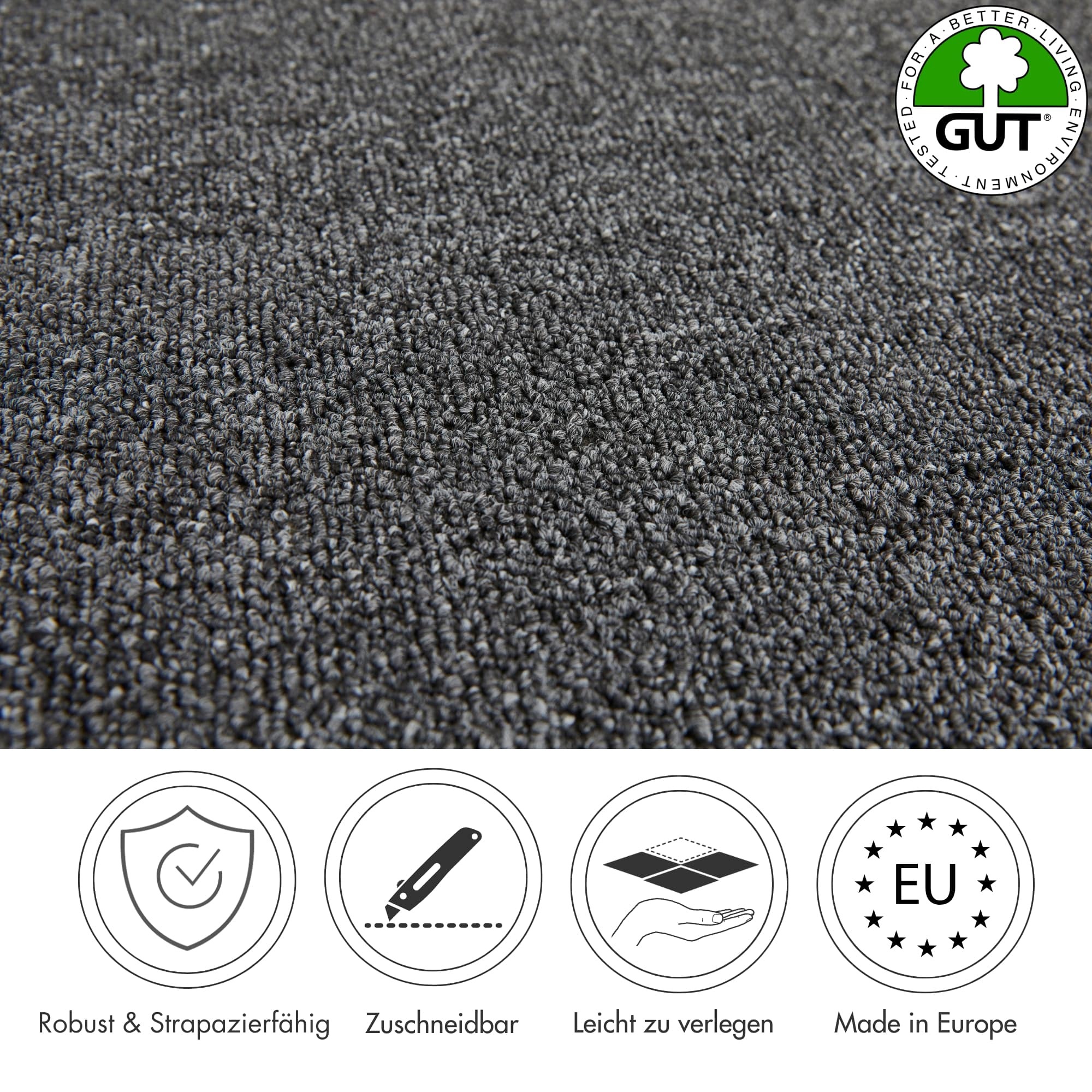 Teppichboden ANDIAMO "Barbara, Feinschlinge, Gesamthöhe 4,5 mm, Made in Netherlands", grau (anthrazit), B:200cm L:300cm, Kunstfaser, Teppiche, meliert, Breite 200 oder 400 cm, strapazierfähig, pflegeleicht 2