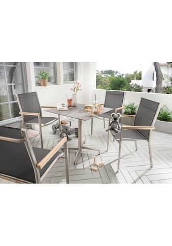 Garten-Essgruppe »MACAO LOFT«, (Set, 5 tlg.), Edelstahl, 4 Stapelsessel Textilene...