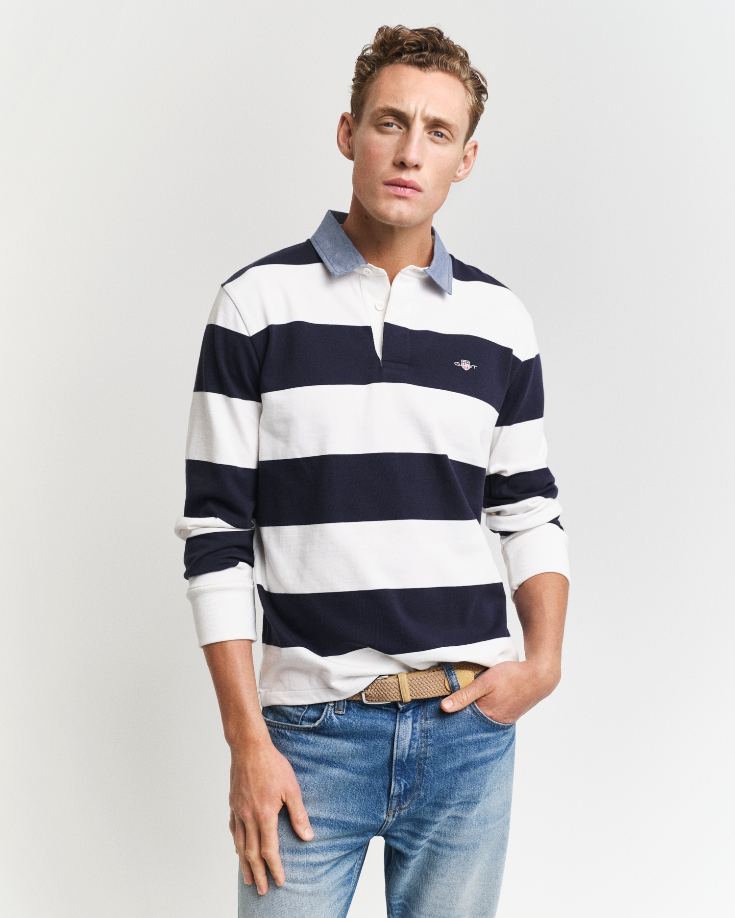 Gant Langarm-Poloshirt "REG CHAMBRAY STRIPE HEAVY RUGGER" günstig online kaufen