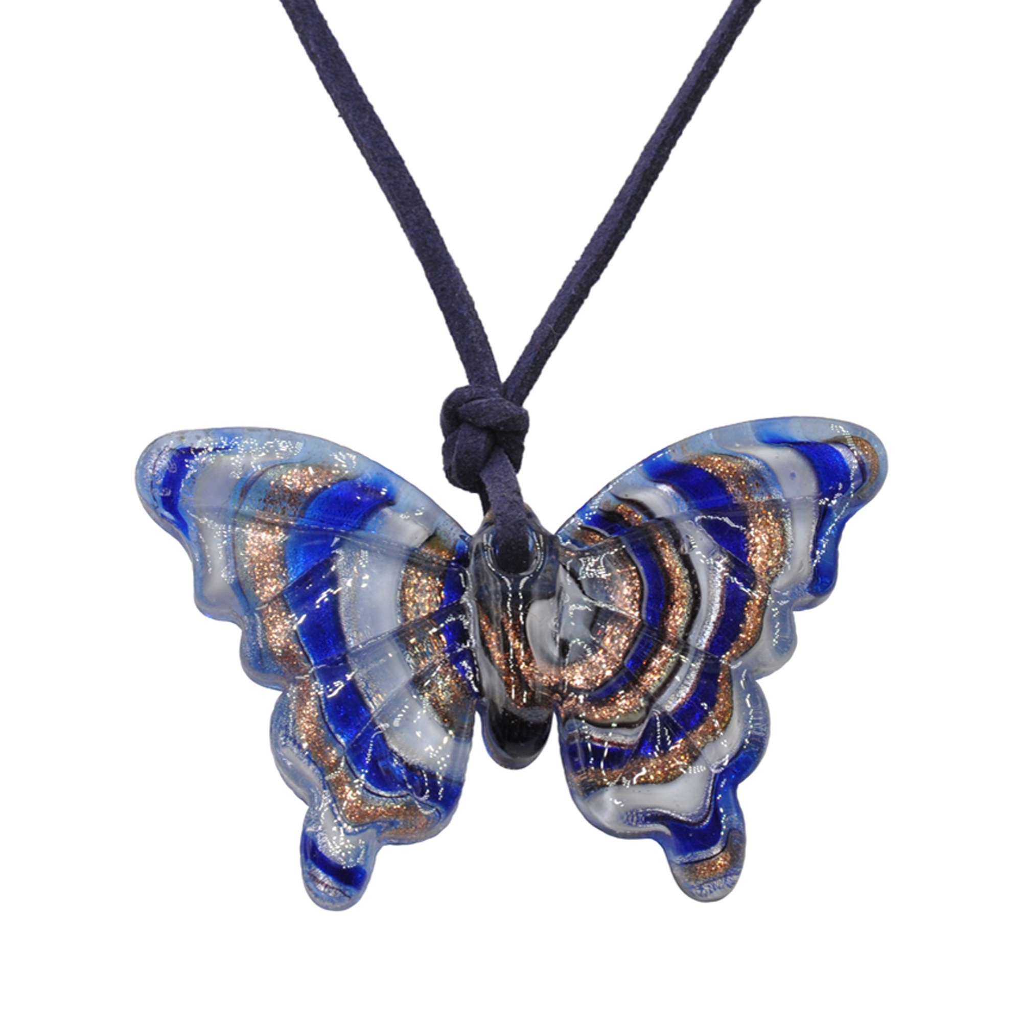 Steuer Kette mit Anhänger »blaues Textilband mit Schmetterling aus Glas«