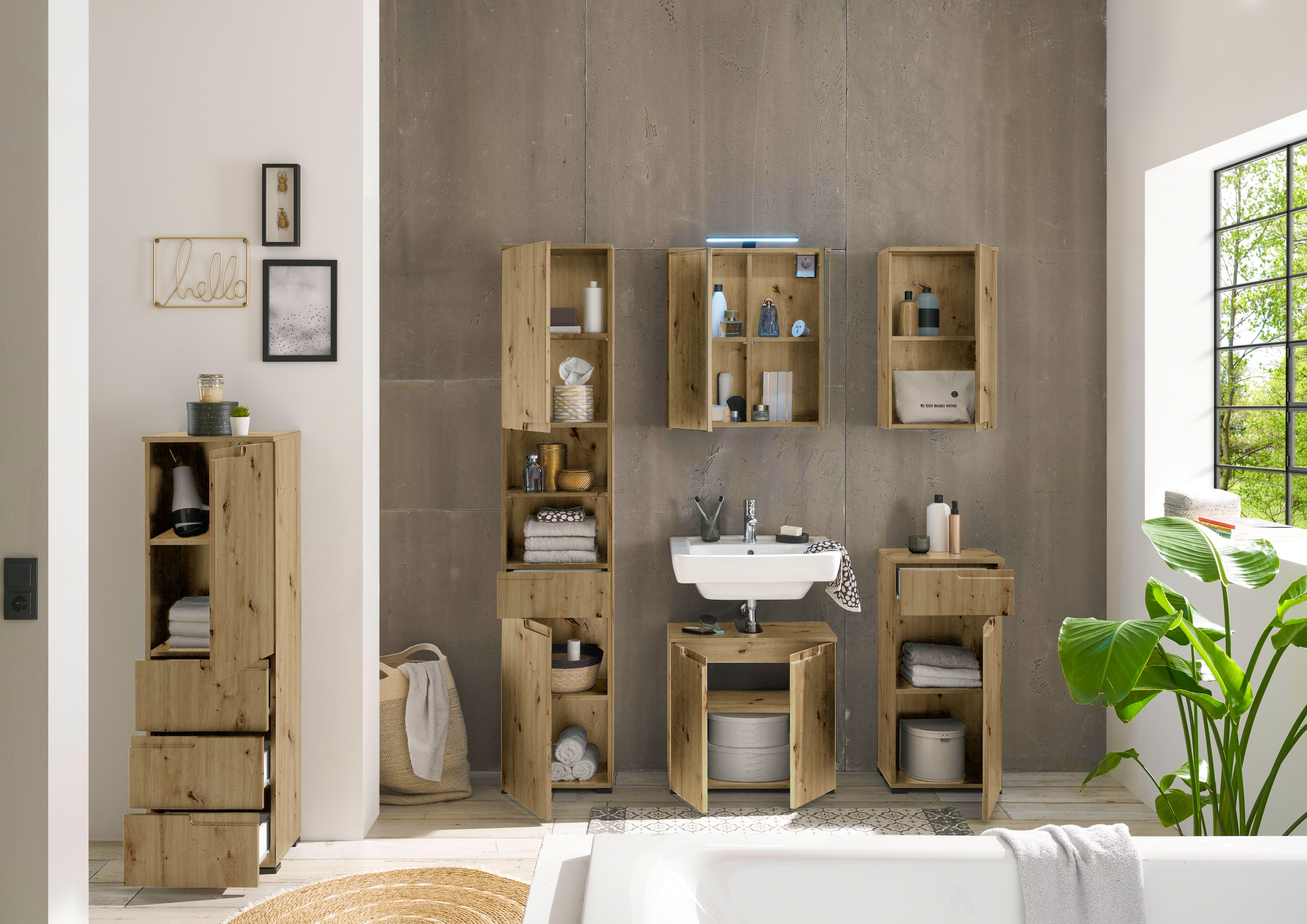 BASIC by Balculina Waschbeckenunterschrank »Spice, Badezimmerschrank BxTxH 60x57x32 cm«, (1 St.), Breite 60 cm, Griffmulden