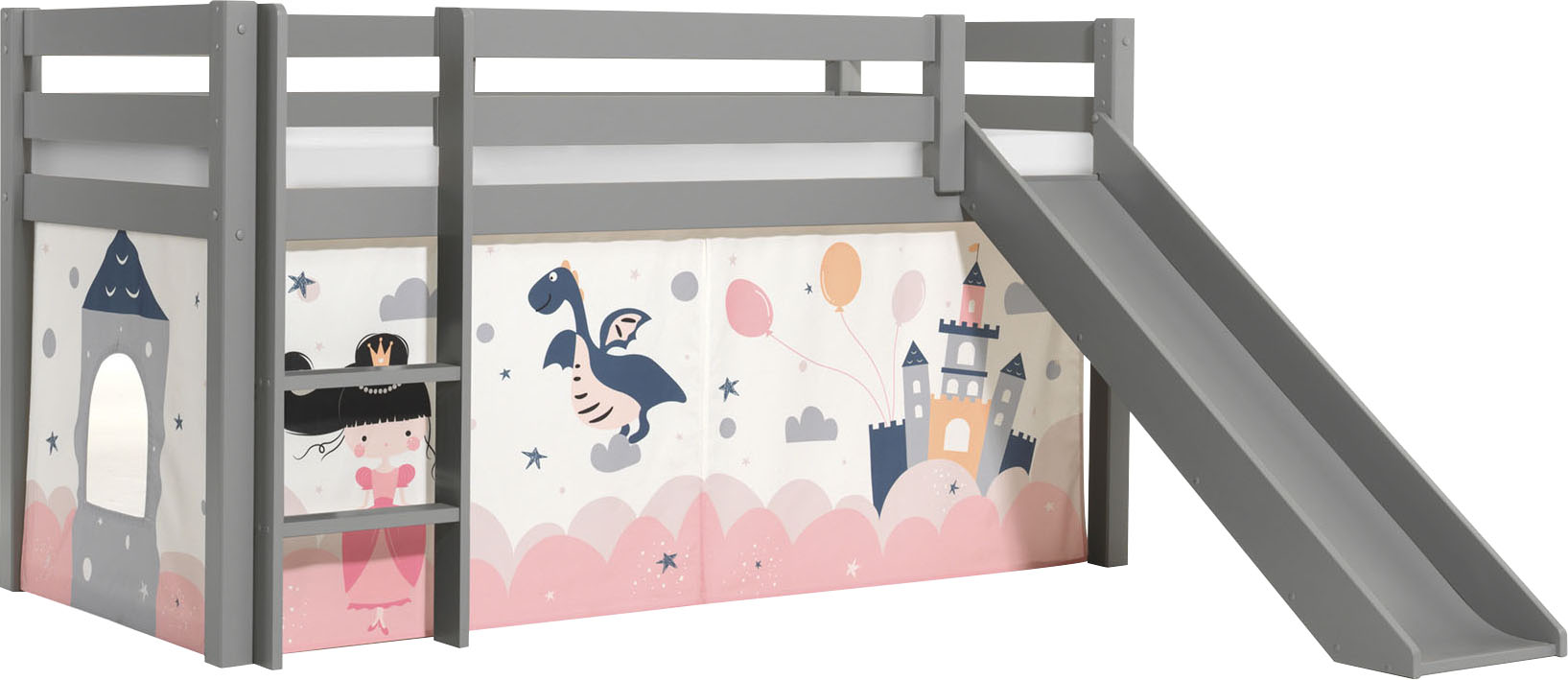 Thumbnail - Vipack Spielbett "Pino, Kiefer massiv, mit Rolllattenrost u. Textil-Set, Made in Europe", (B/H/T ca. 210x114x218cm, mit ...