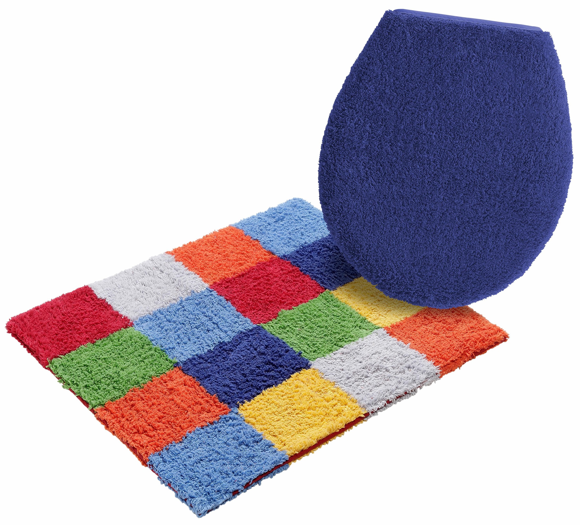 my home Badematte »Kira, Badvorleger, Badezimmer Teppich, Kästchen«, beidseitig nutzbar-fußbodenheizungsgeeignet-strapazierfähig, bunt, Badteppich, Badematten auch als 2 teiliges Set erhältlich