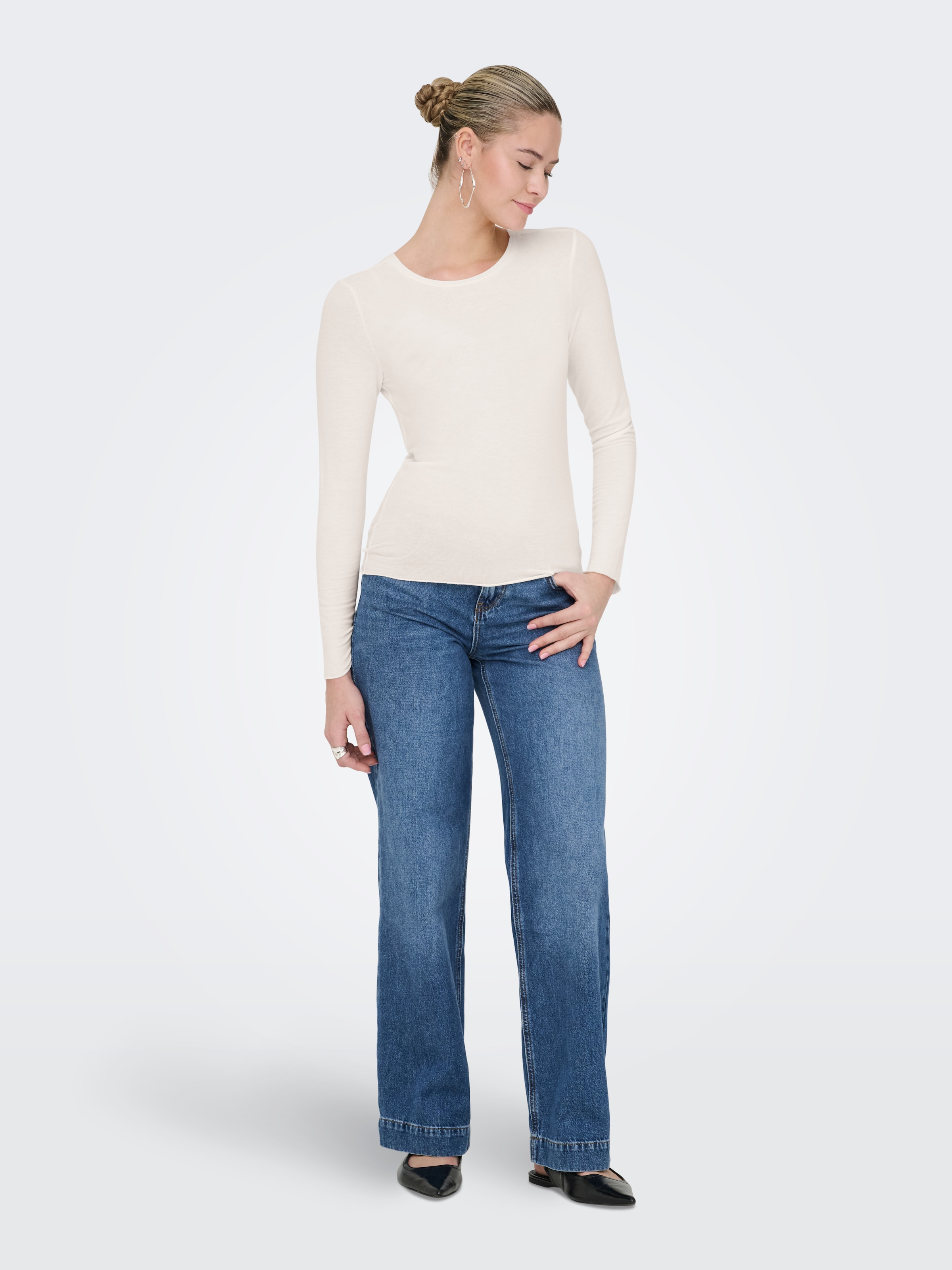 ONLY Langarmshirt »ONLVIRRO O NECK L/S TOP BOX JRS« Materialmix, regular fit