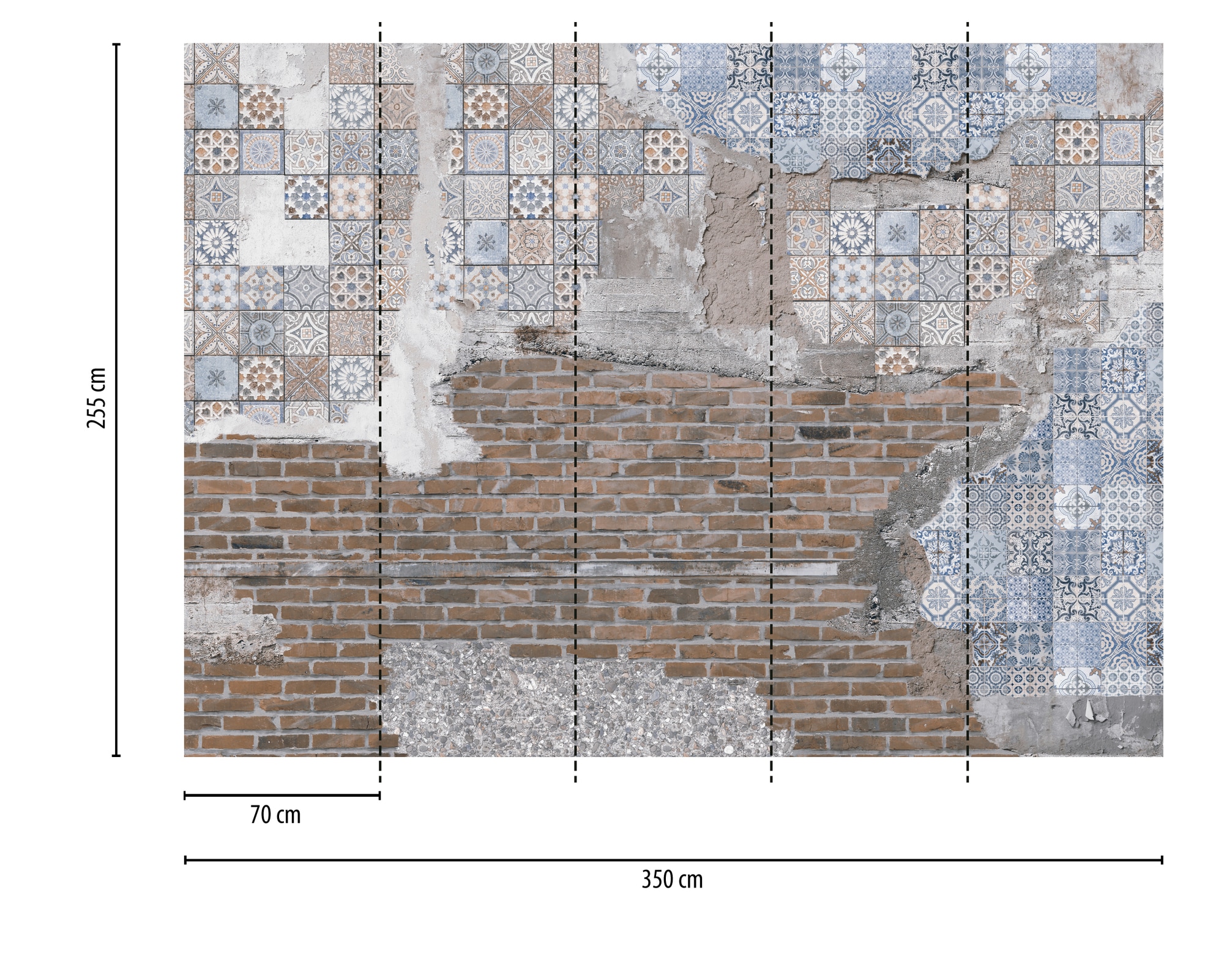 A.S. Création Vliestapete »Fototapete Vintage Fliesen Ziegeloptik Blau Braun« matt strukturiert