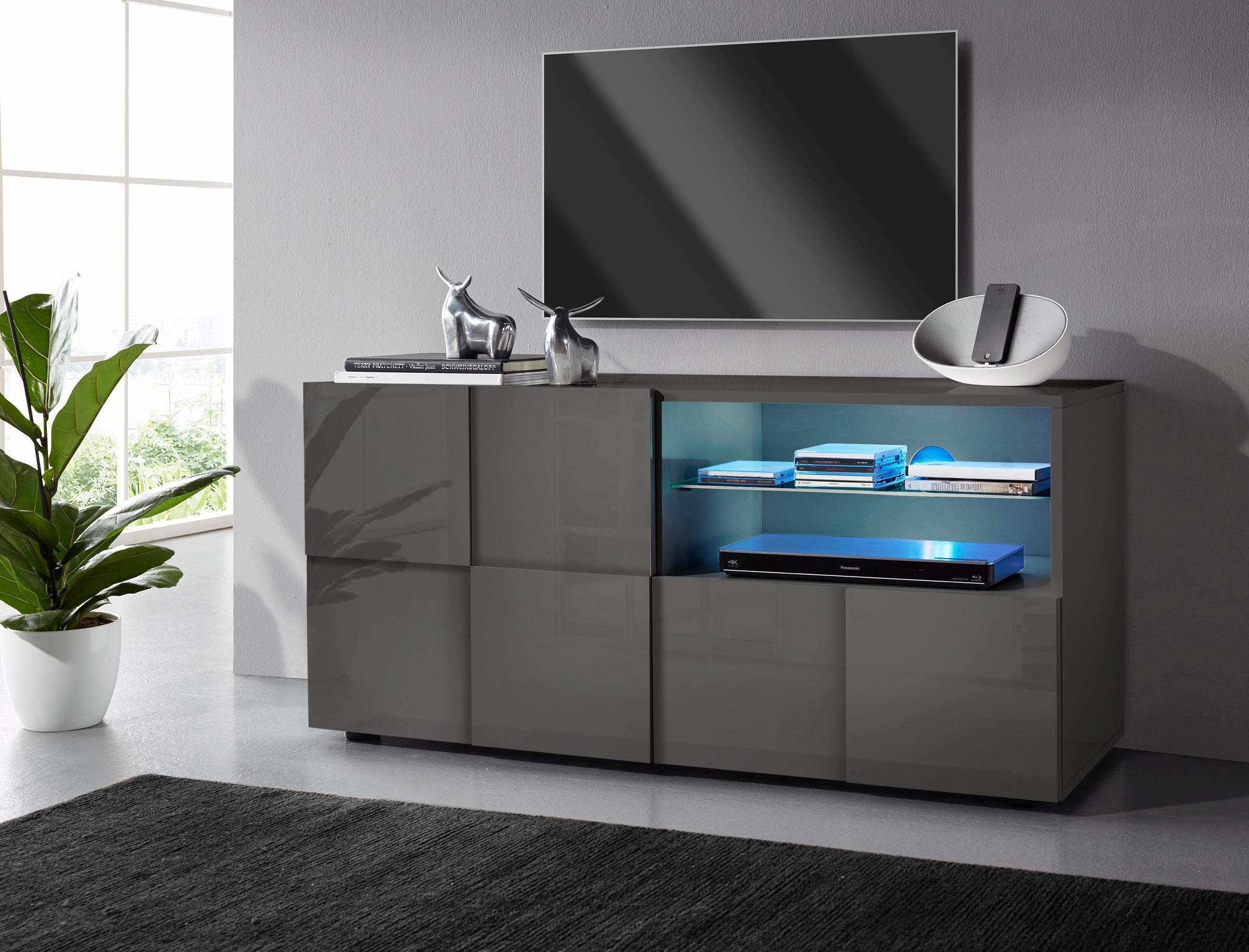 Home affaire Lowboard "Dama Breite 121 cm, TV-Board 1 Tür, 1 Schubkasten, TV-Schrank" Front in 3D-Optik, grifflos, verschiedene Farben