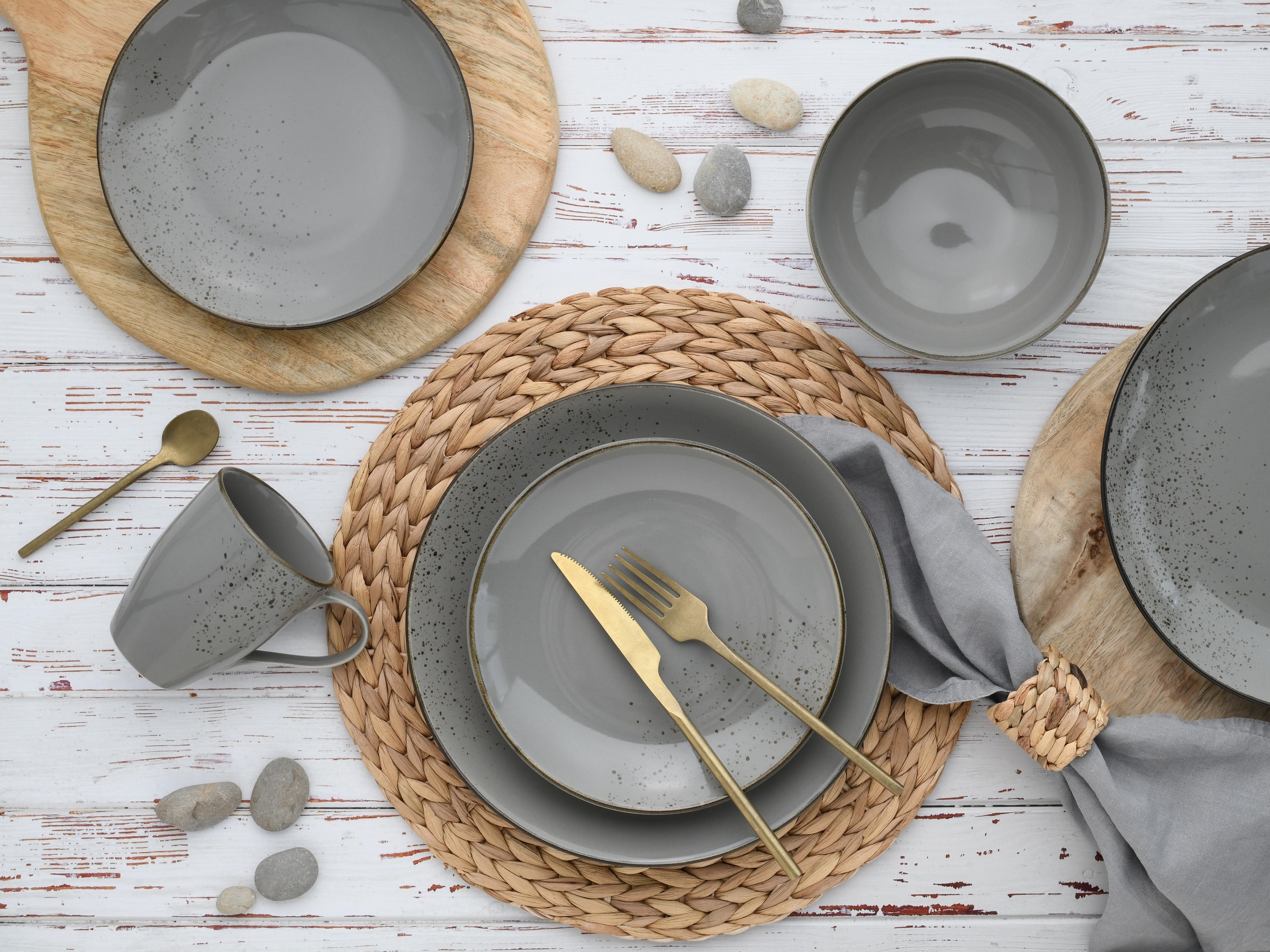 CreaTable Kombiservice »Nature Collection, Kombi-Service 16-tlg«, (Set, 16 tlg.), Handwerklicher Look, Vintage