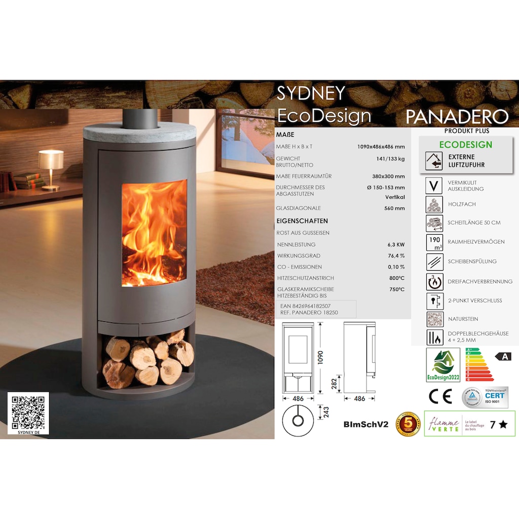 Panadero Kaminofen »Kaminofen Sydney Ecodesign«