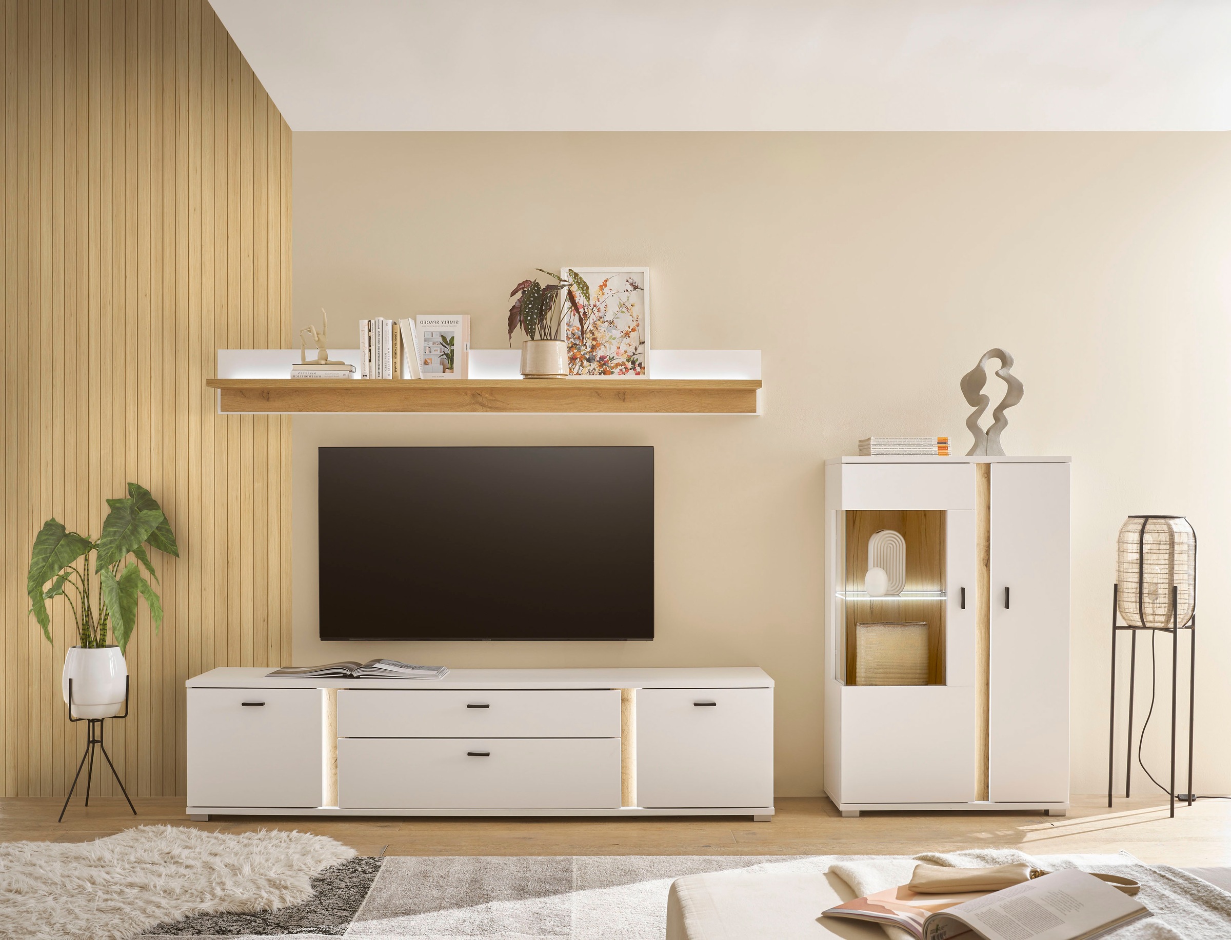 Wohnwand HOME AFFAIRE, B:290cm H:170cm T:42cm, weiß, Holzwerkstoff, Wohnzimmer, Kastenmöbel-Sets, "LONG ISLAND", in moderner Trendfarbe,inklusive