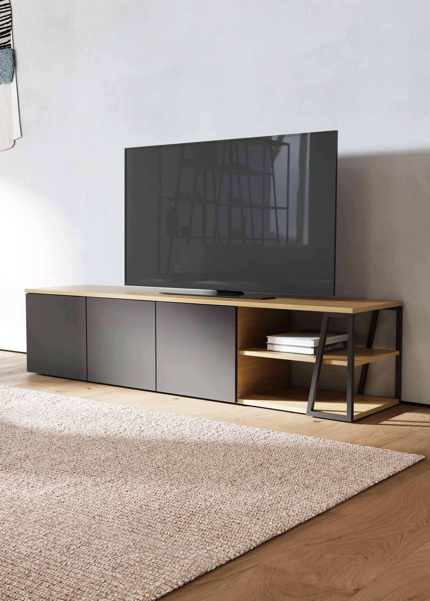 TemaHome TV-Bank »Albi TV Tisch, Lowboard, TV-Schrank, TV-Board,«, Großzügiger Stauraum mit Türen und offenen Fächern