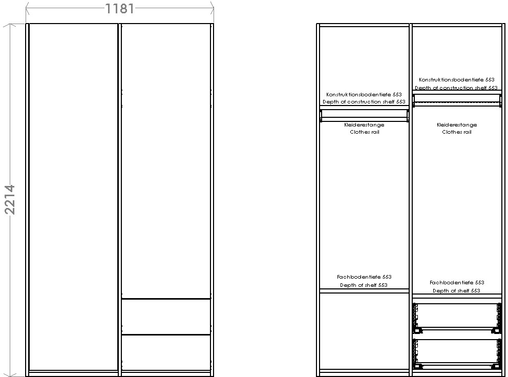 BAUR Schubladen Kleiderschrank 2«, Variante Inklusive unten »Modular kleiner Müller rechts | Plus 2 SMALL LIVING