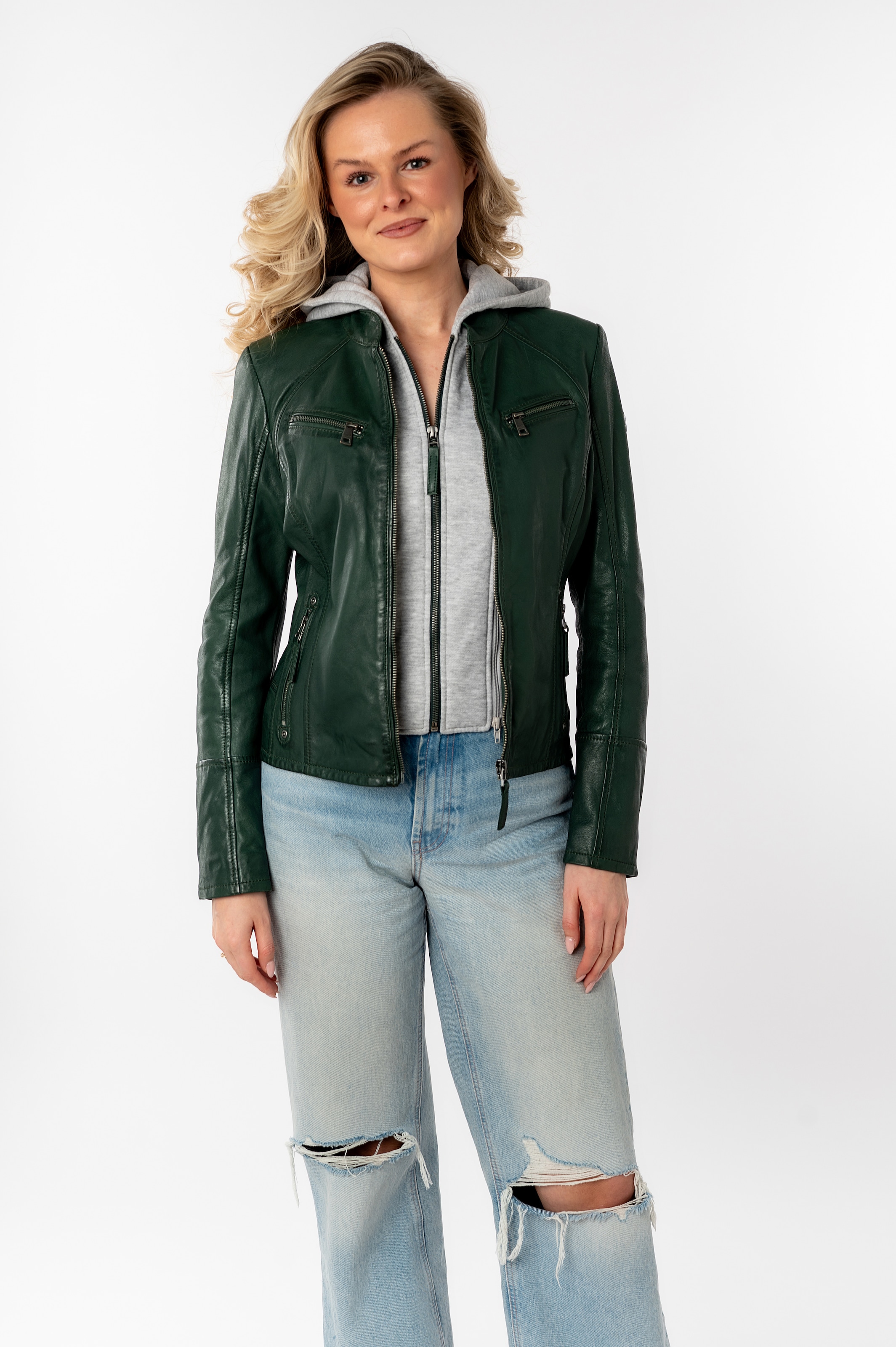Mauritius Lederjacke »Nola LEGV«, mit Kapuze, mit abnehmbarer Jersey-Kapuze