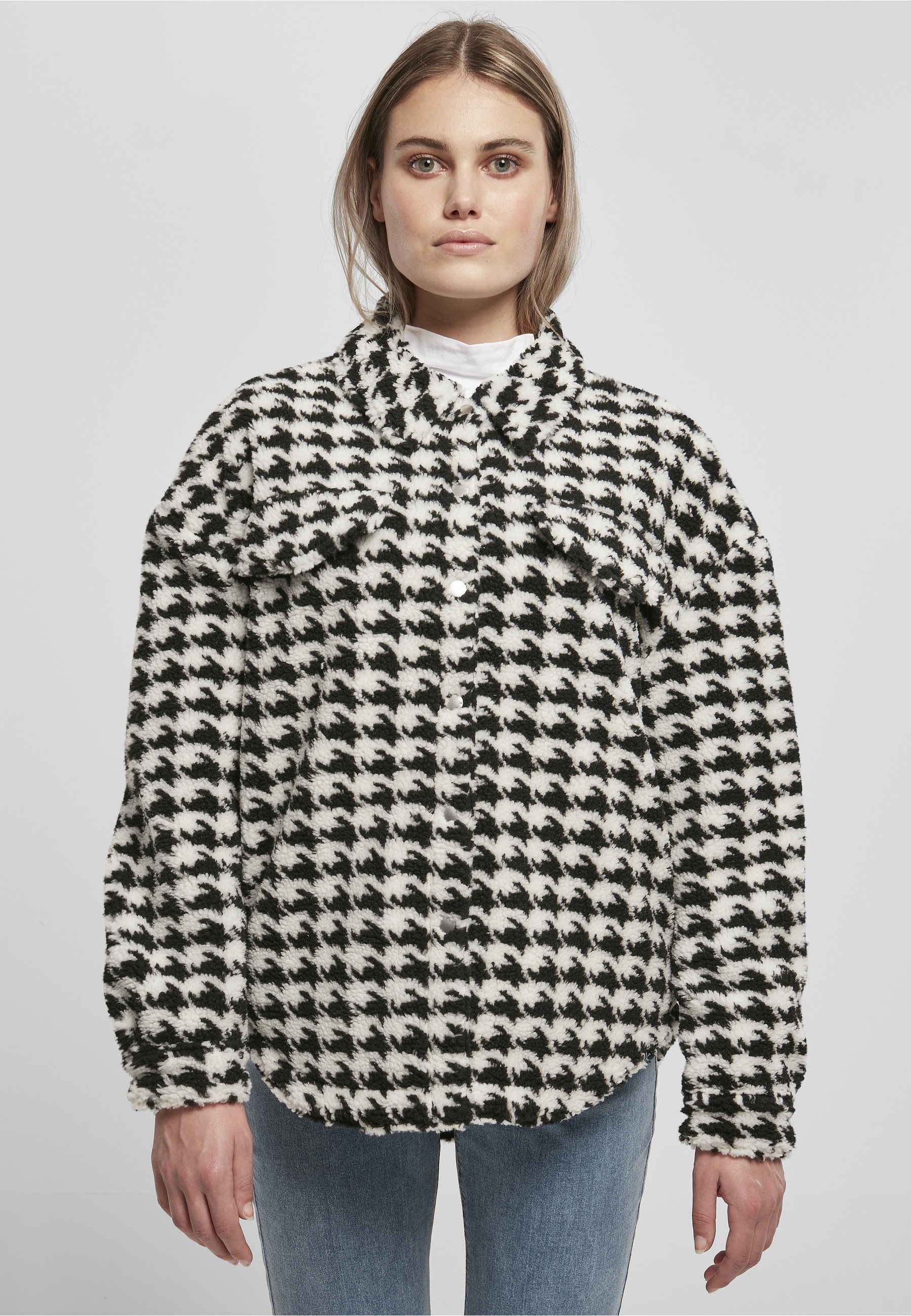 URBAN CLASSICS Langmantel »Urban Classics Damen Ladies AOP Sherpa Overshirt«