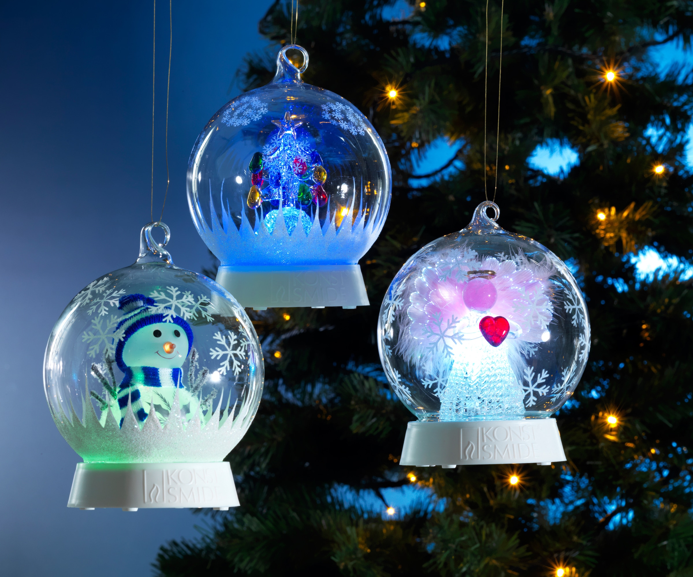 »Weihnachtsdeko«, LED Glaskugel BAUR Timer 6h KONSTSMIDE 1 Funktionen, | 3 Schneemann, RGB-Farbwechsel, Dekolicht mit flammig-flammig,