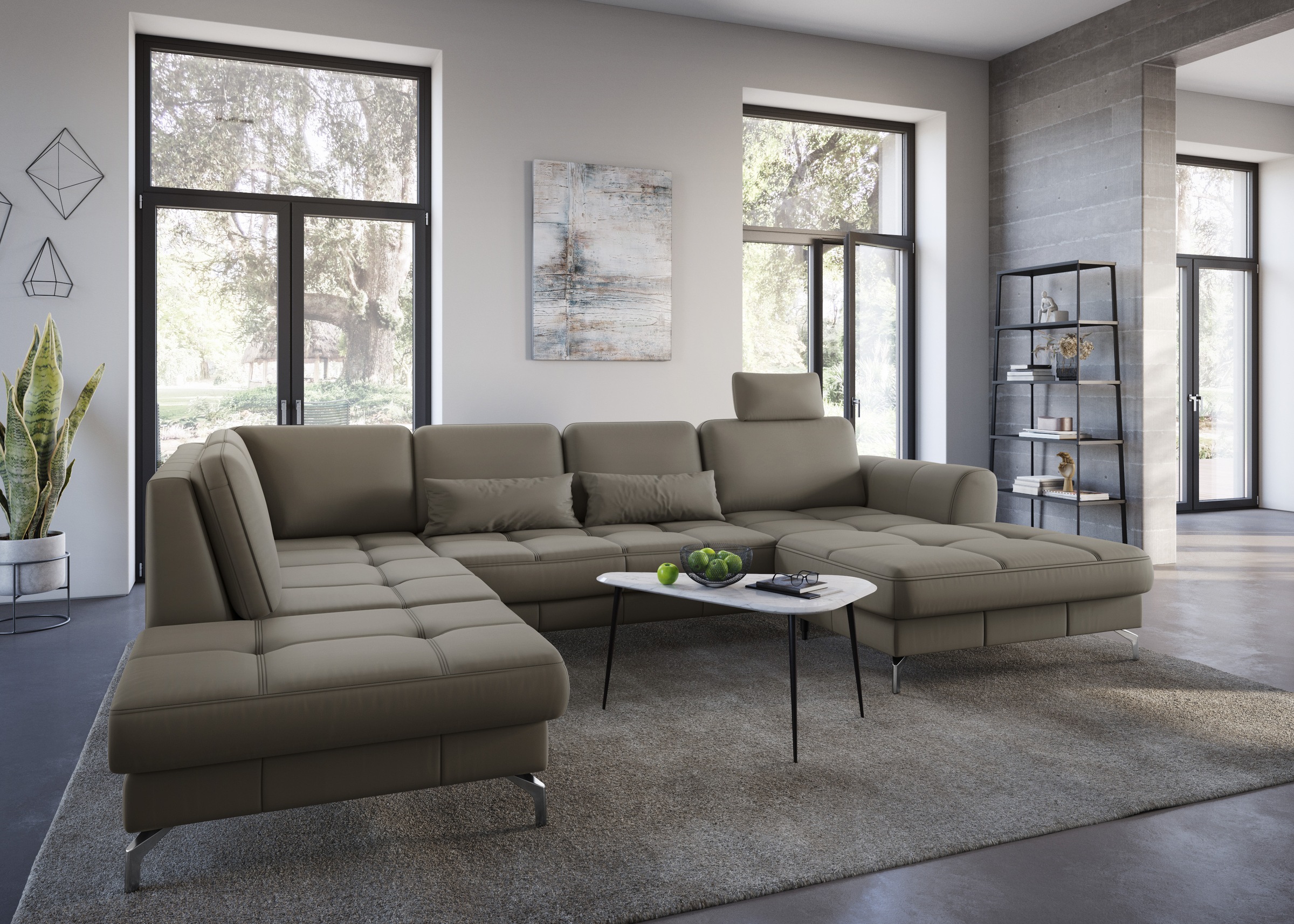 sit&more Wohnlandschaft »Bendigo U-Form«, inklusive Sitztiefenverstellung, Bodenfreiheit 12 cm, in 2 Fußfarben