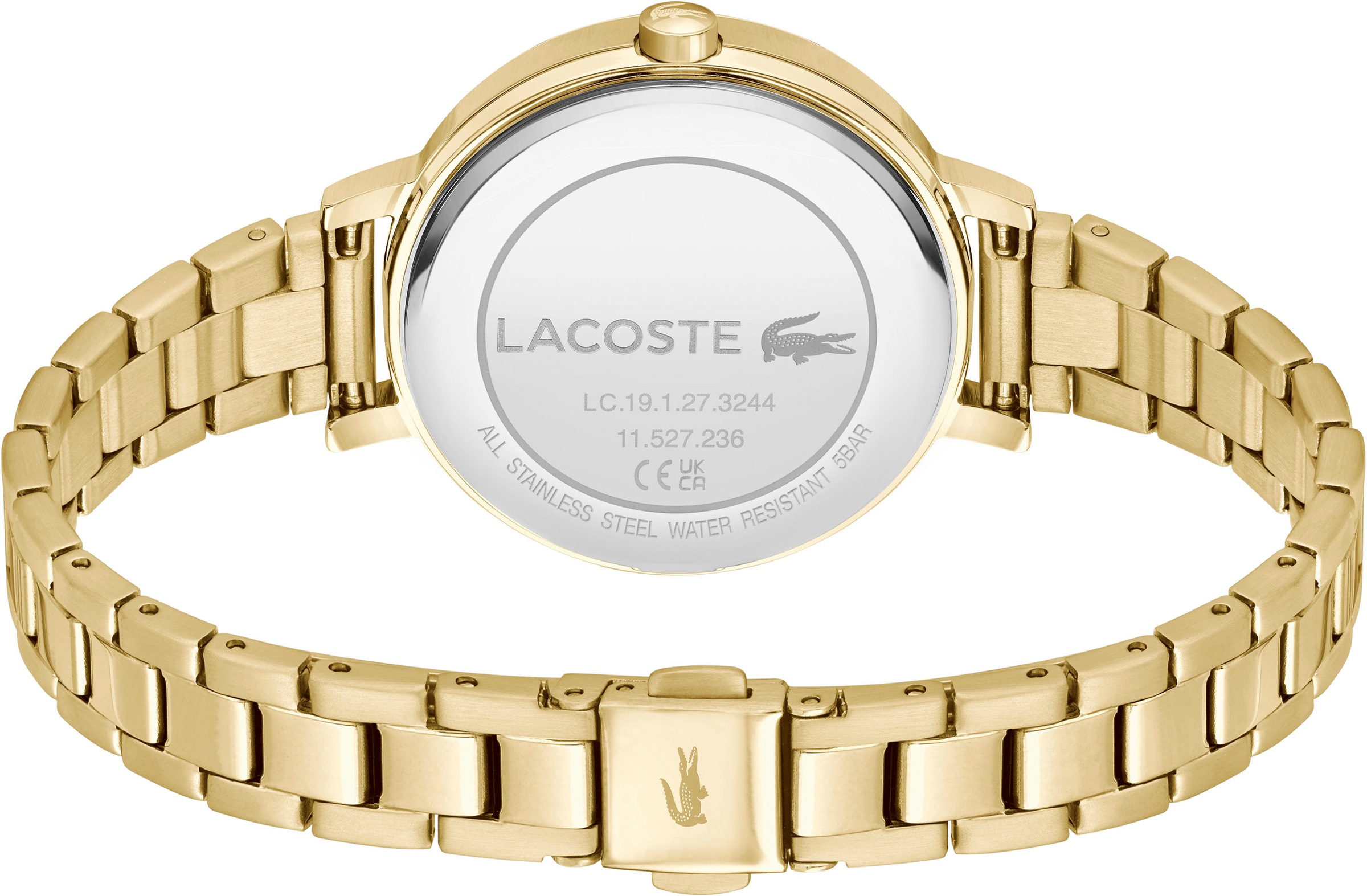 Lacoste Quarzuhr »RIGA«, Armbanduhr, Damenuhr, Edelstahlarmband, analog, Glaskristalle