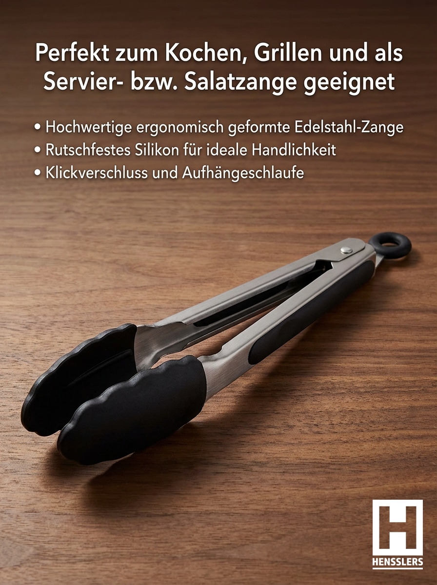 HENSSLERS Grillzange rutschfester Silikon und Klickverschluss