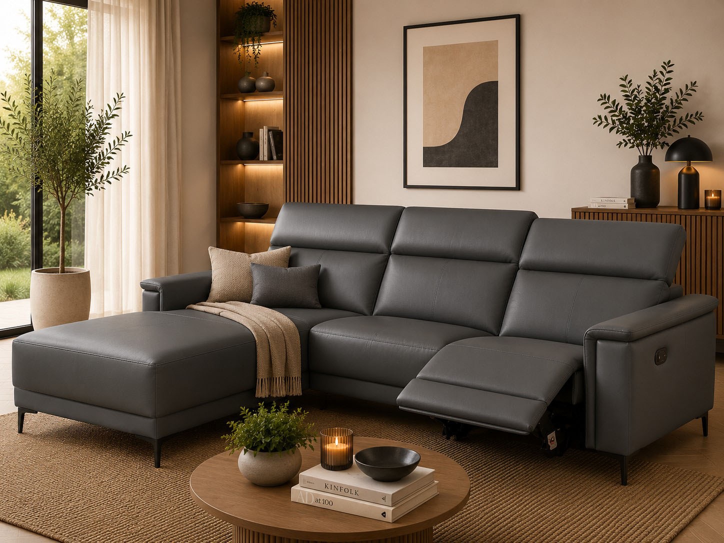 OTTO home Ecksofa "LUND, Naturleder, L-Form, 261cm, man./elektr. Relaxfunktion (USB-A)" mit USB A-Anschluss bei elektrischer Variante und Kopfteilverstellung