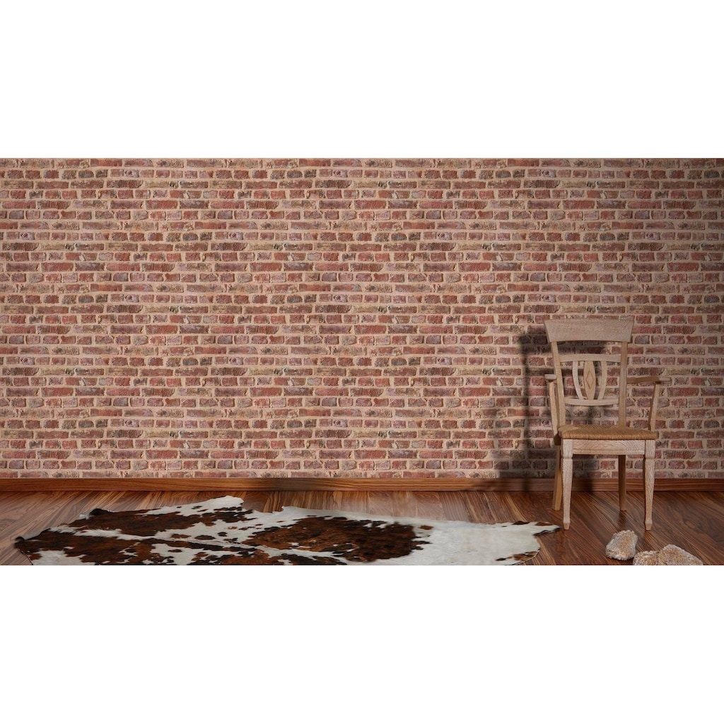 living walls Papiertapete »Authentic Walls Backstein Optik«, gemustert-matt-Steinoptik-realistisch-3D-Optik, StrukturTapete Stein Beige Braun Rot