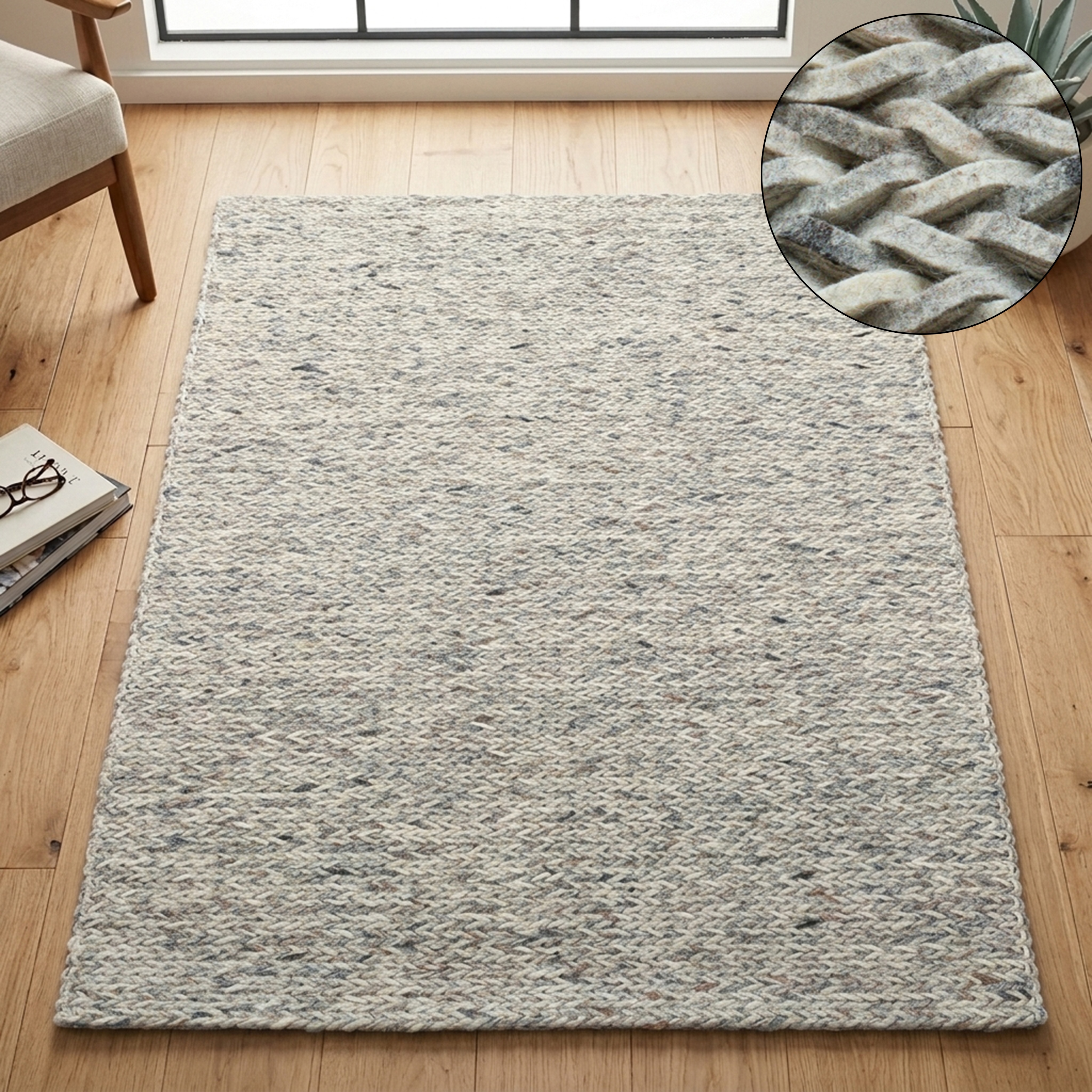 THEKO 1100000002199 "Arlberg" rechteckig 23 mm Höhe meliert, reine Wolle, Strickoptik, ideal im Wohnzimmer & Schlafzimmer