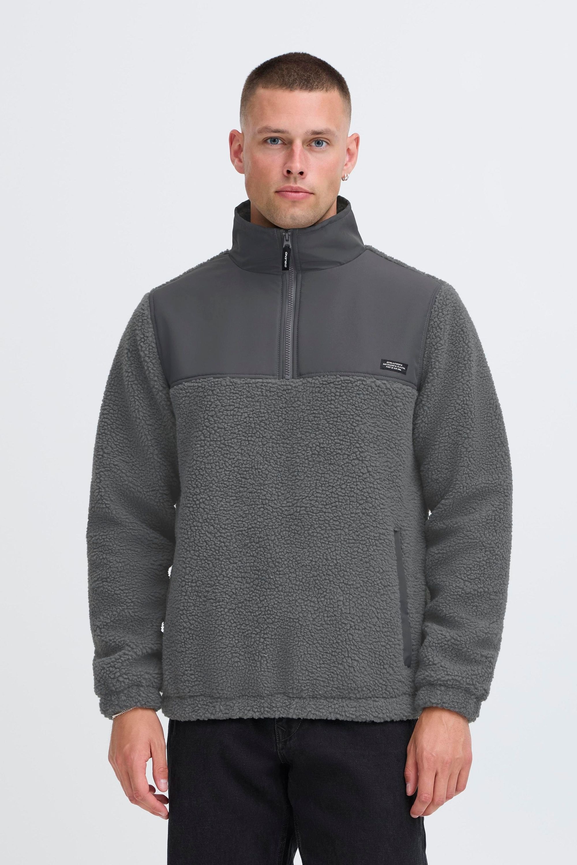 BLEND Herren Plüschjacke "BHTortex"iron gate, Gr. XL, colorblocking, 100% Polyester, Jacken, Lässiger Troyer in Teddy-Optik