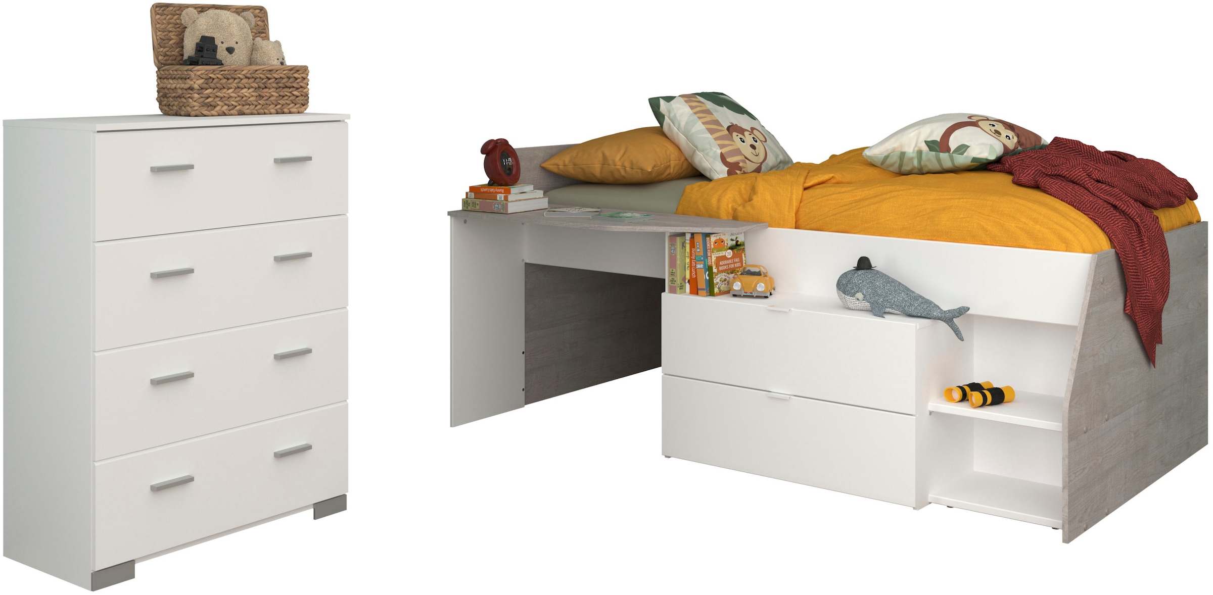 Parisot Jugendzimmer-Set »Parisot Milky 16«, (2 tlg.), viel Stauraum, halbhohes Hochbett