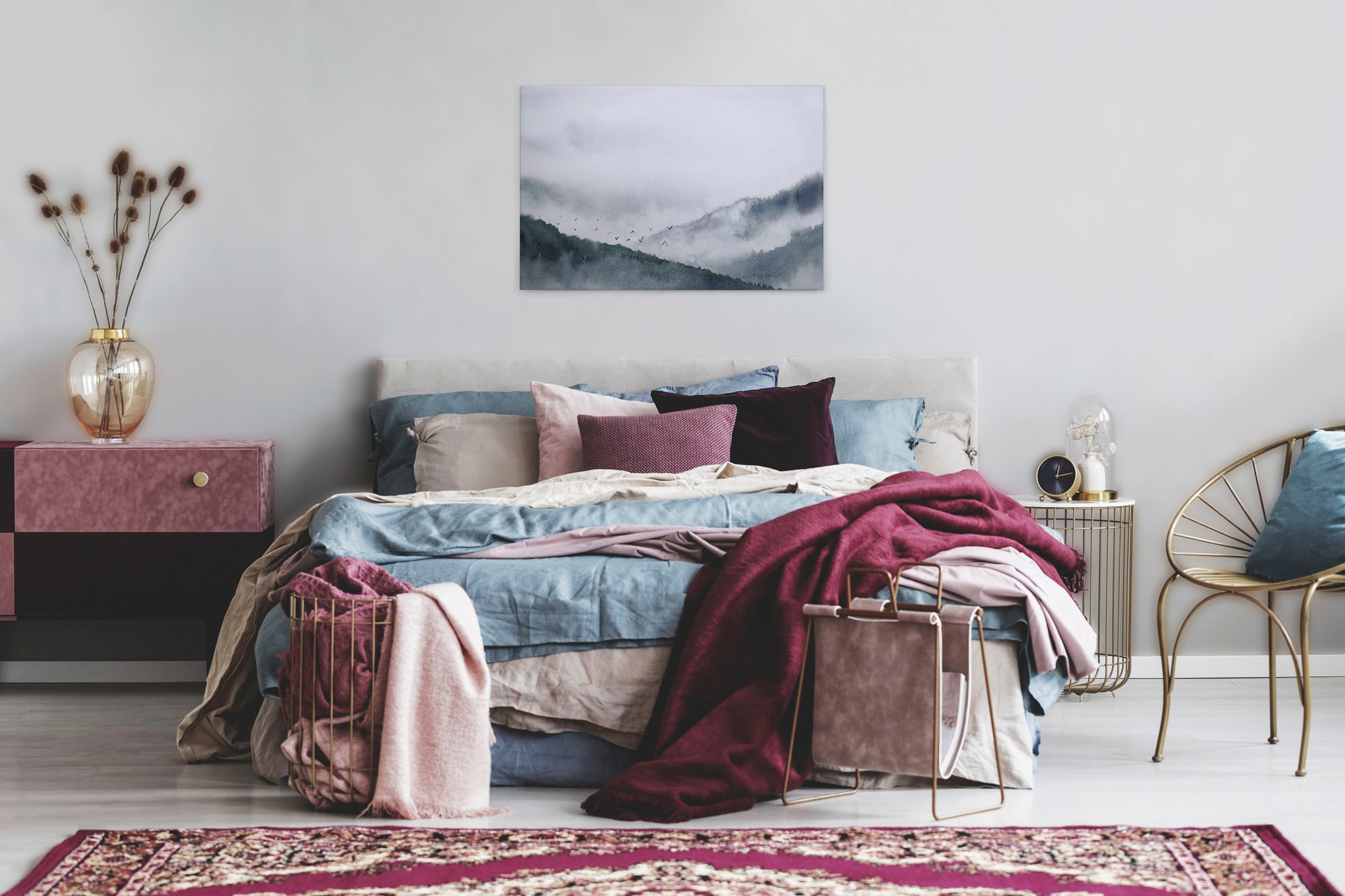 A.S. Création Leinwandbild »Gloomy Landscape«, Kunst-Wald-Kinder, (1 St.), Nebel Keilrahmen Berg Gebirge Landschaft Leinwand-Bild Wohnzimmer Wand