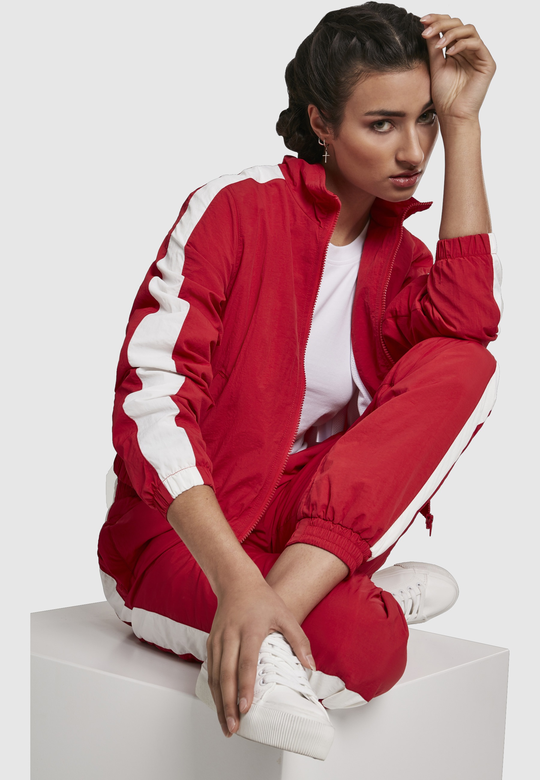 URBAN CLASSICS Allwetterjacke »Urban Classics Damen Ladies Short Striped Crinkle Track Jacket« 1 Stk. tlg. ohne Kapuze