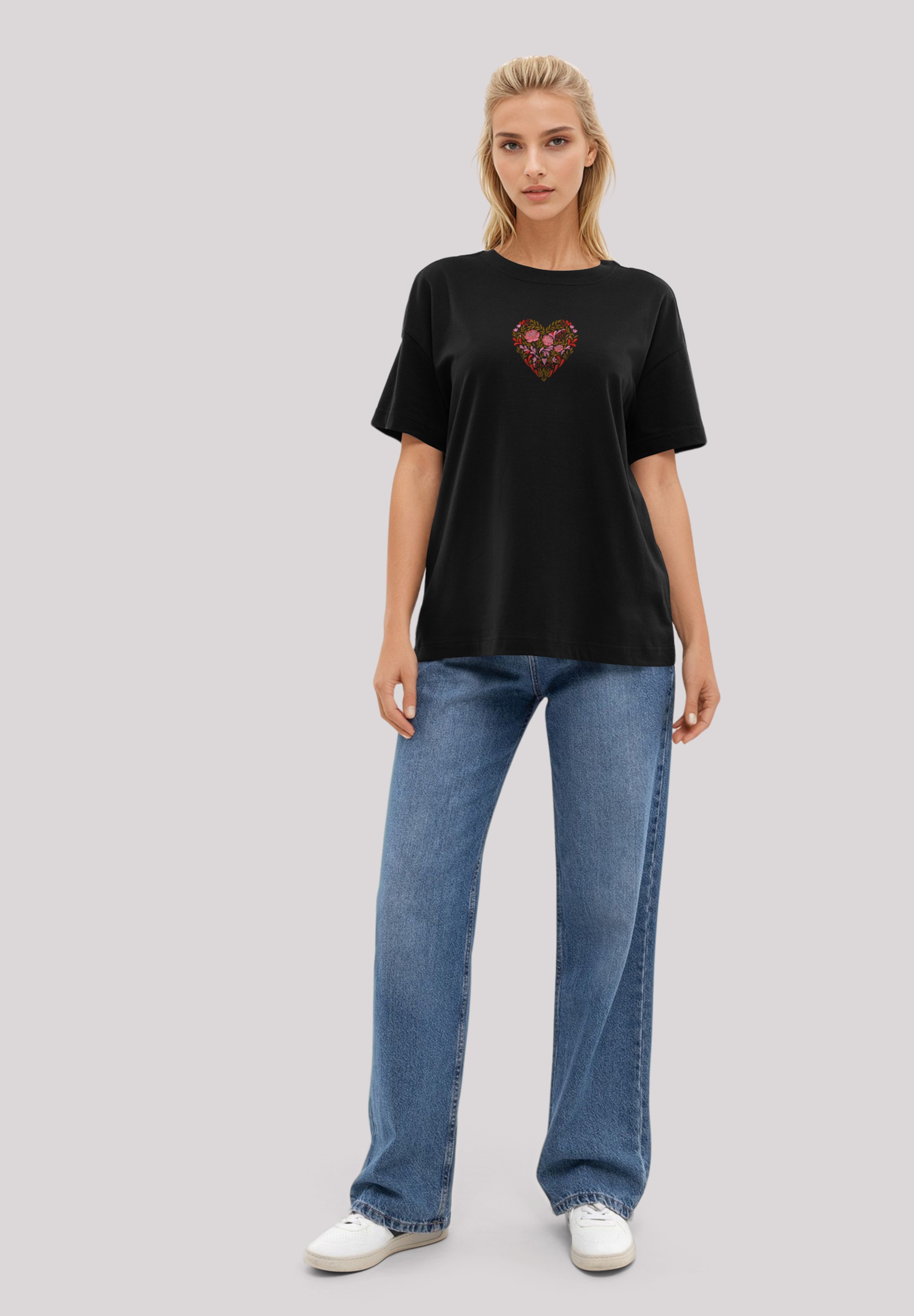 F4NT4STIC T-Shirt »Blumen Herz bestickt«, bestickt, Premium Qualität