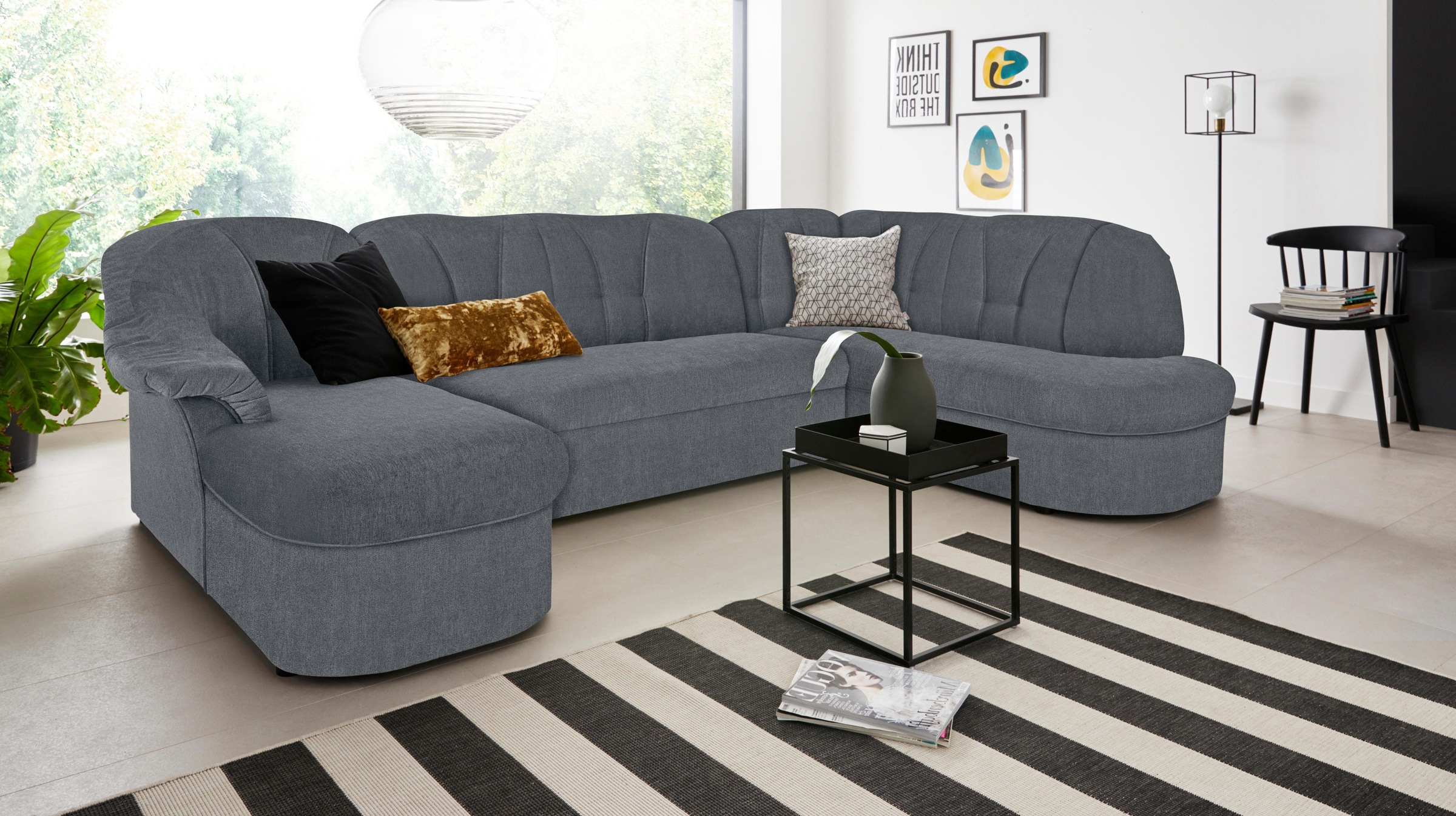 DOMO collection Wohnlandschaft »Pegnitz, zeitlos und modern, mit attraktiver Rückensteppung, U-Form«, wahlweise mit Bettfunktion