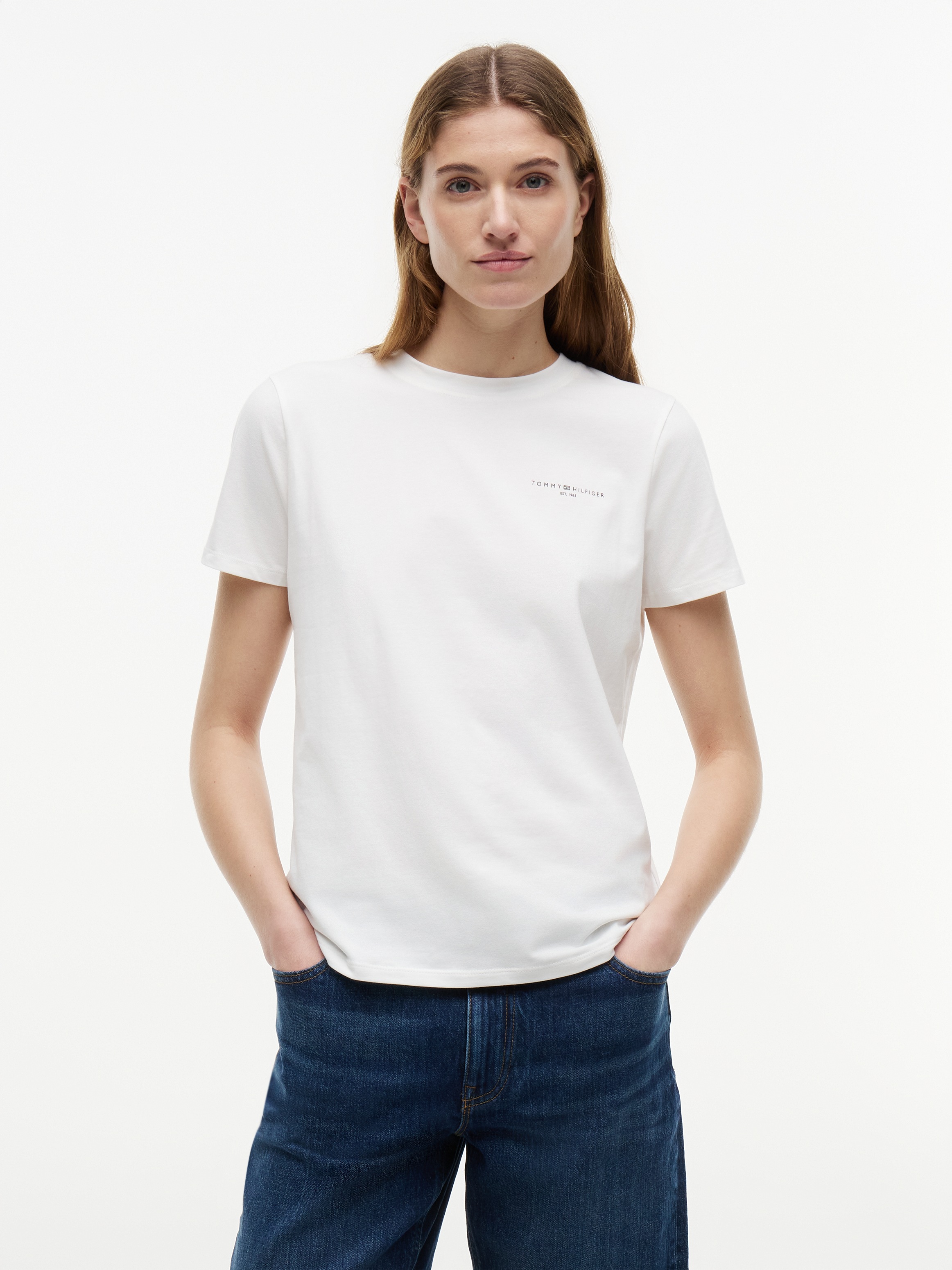 Tommy Hilfiger Rundhalsshirt "1985 REG MINI CORP LOGO C-NK SHORT SLEEVE" mit Tommy Hilfiger Logoschriftzug und Bestickung